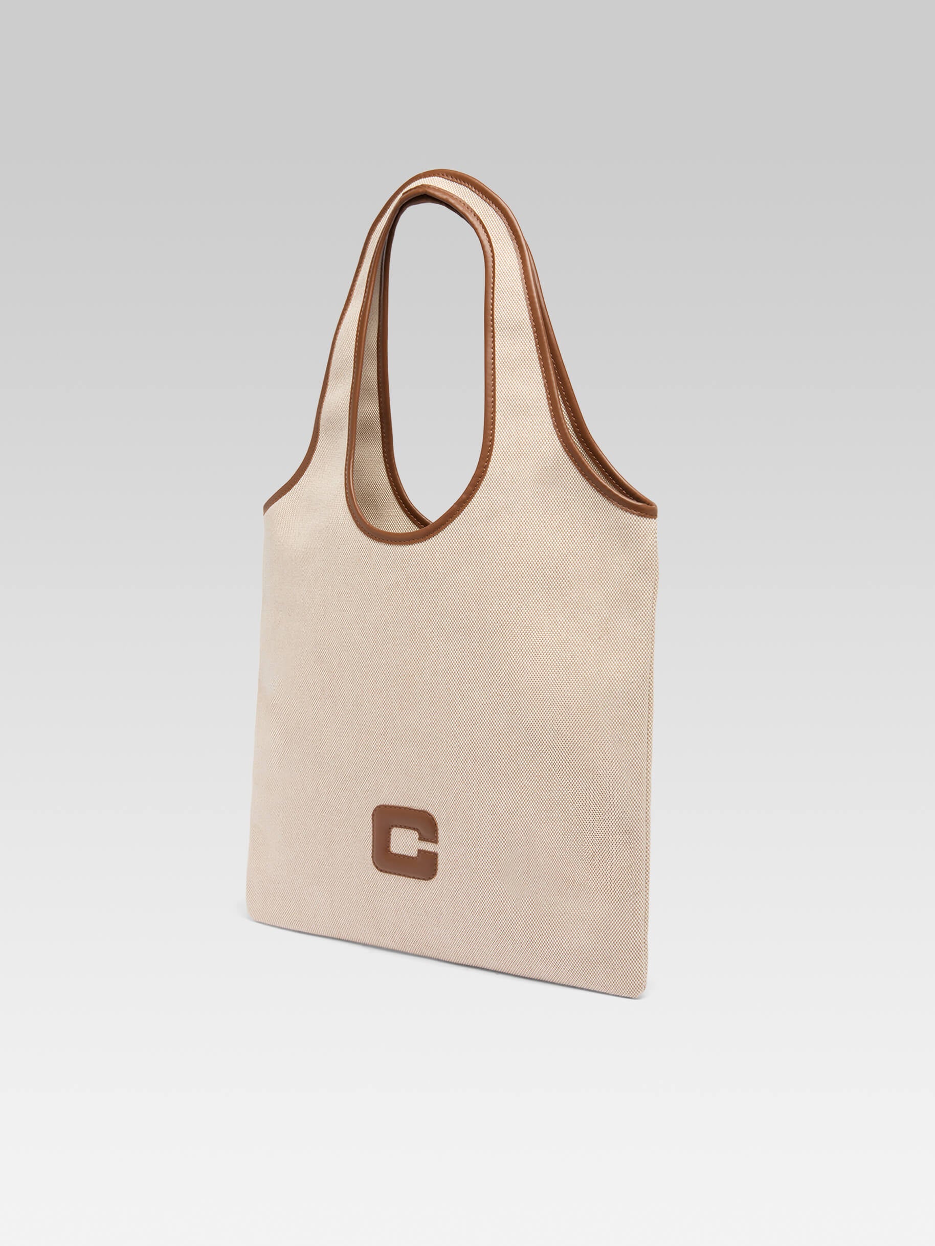 Alésia - Sac tissu écru et cuir camel - Image 3