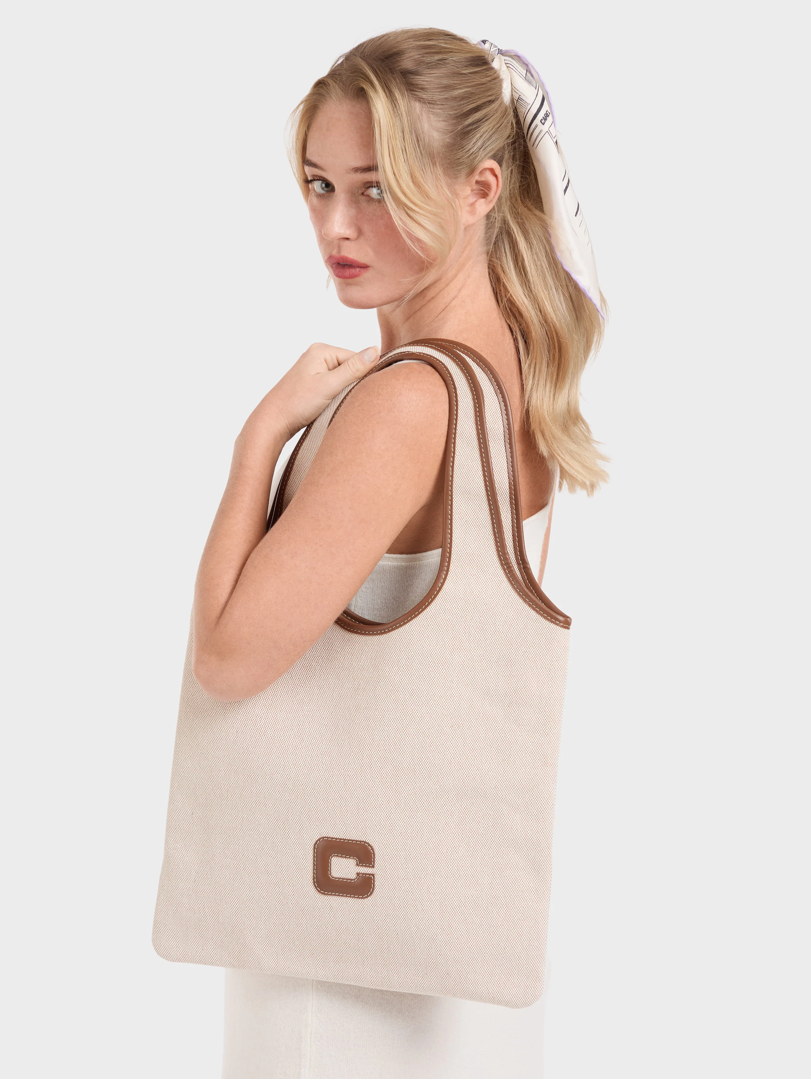 Alésia - Sac tissu écru et cuir camel - Image 6