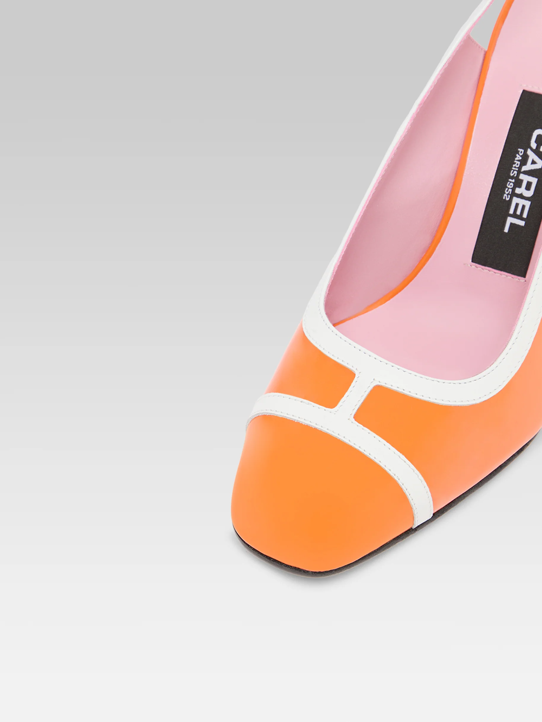 Alizee - Escarpins slingback cuir verni orange et blanc - Image 6