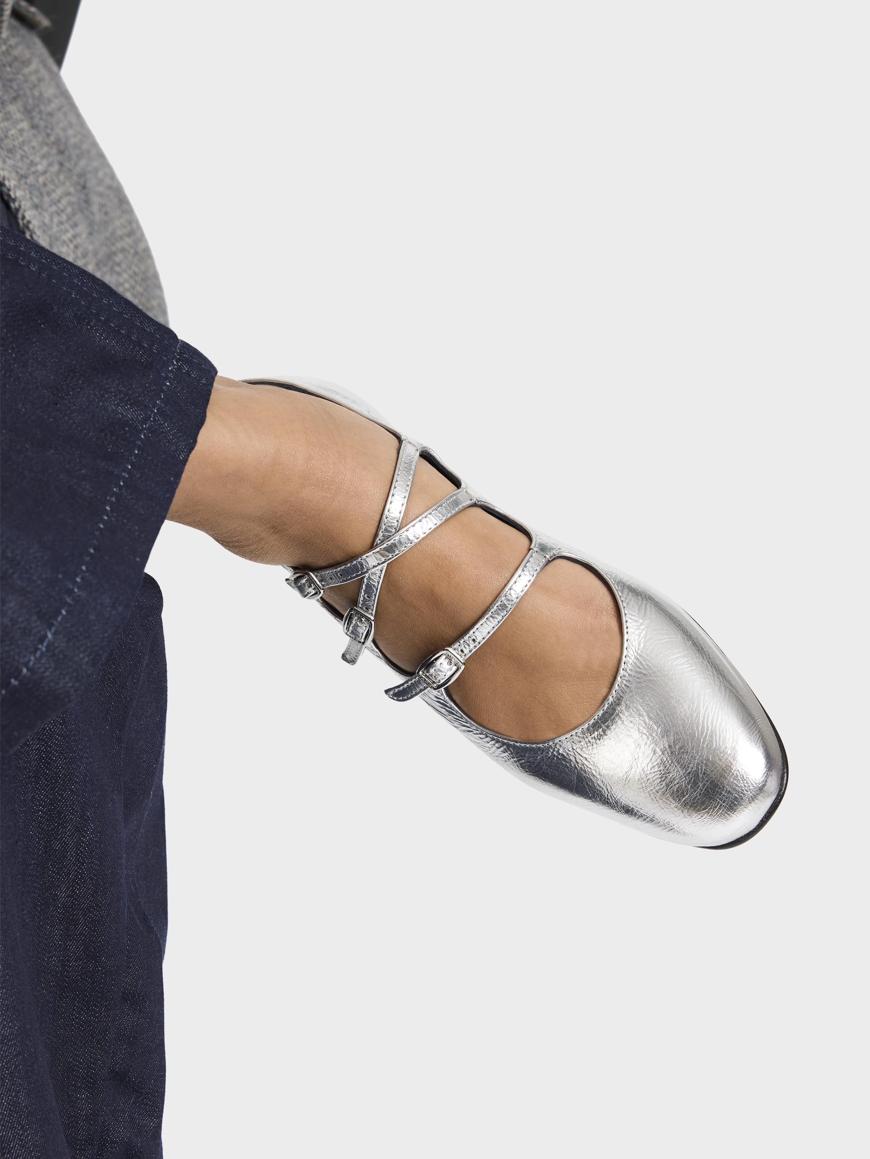 Ariana s - Ballerines babies cuir laminé argent - Image 8