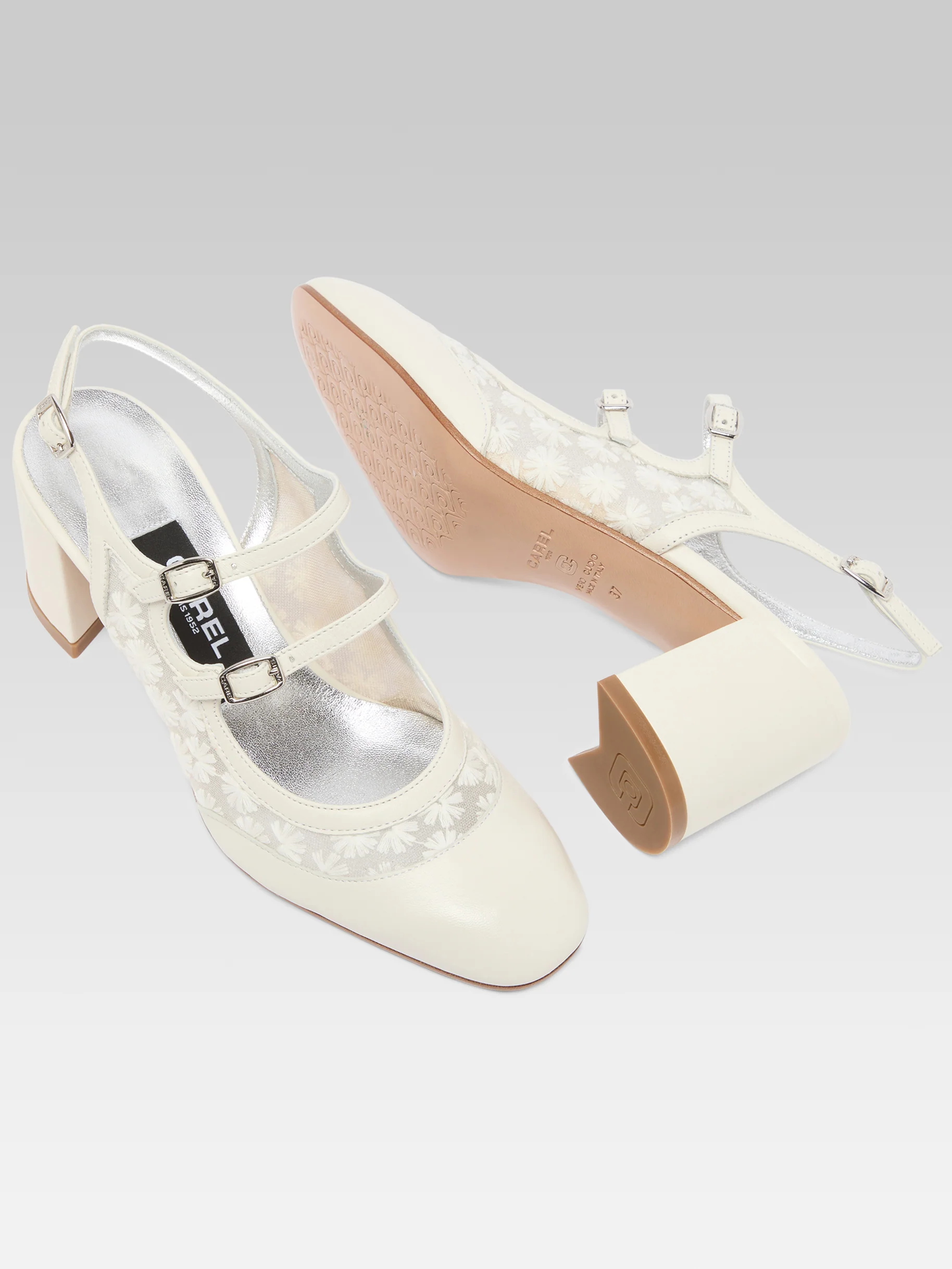 Banana - Babies slingback cuir ivoire et dentelle à fleurs upcyclée  - Image 5