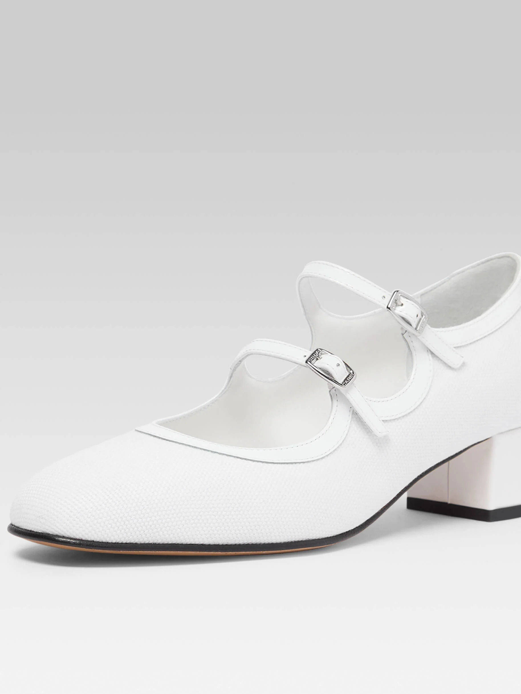 Bleuet - Escarpins babies tissu et cuir verni blanc - Image 4