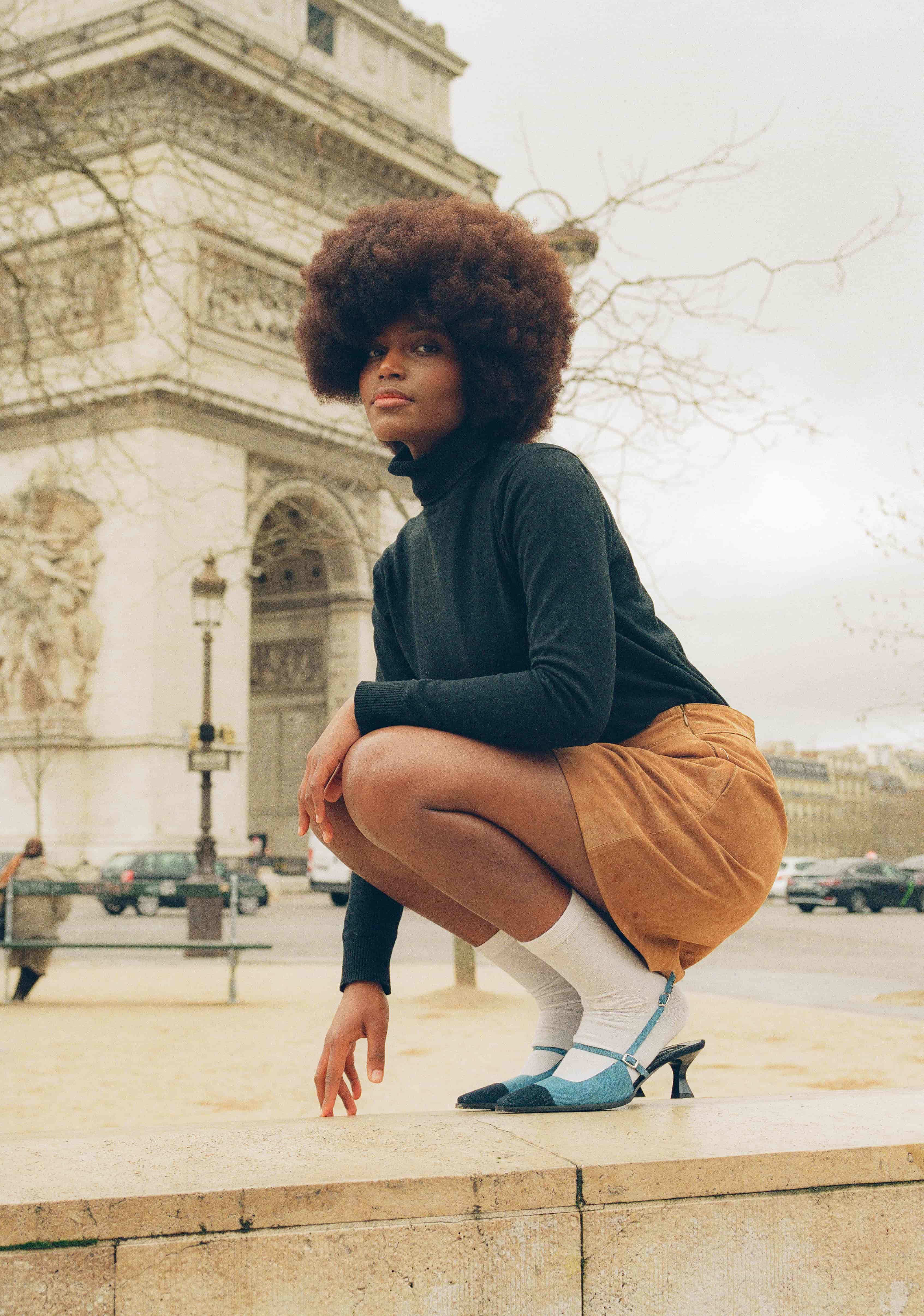 Cecile - Escarpins slingback bicolore tissu jean bleu - Image 3