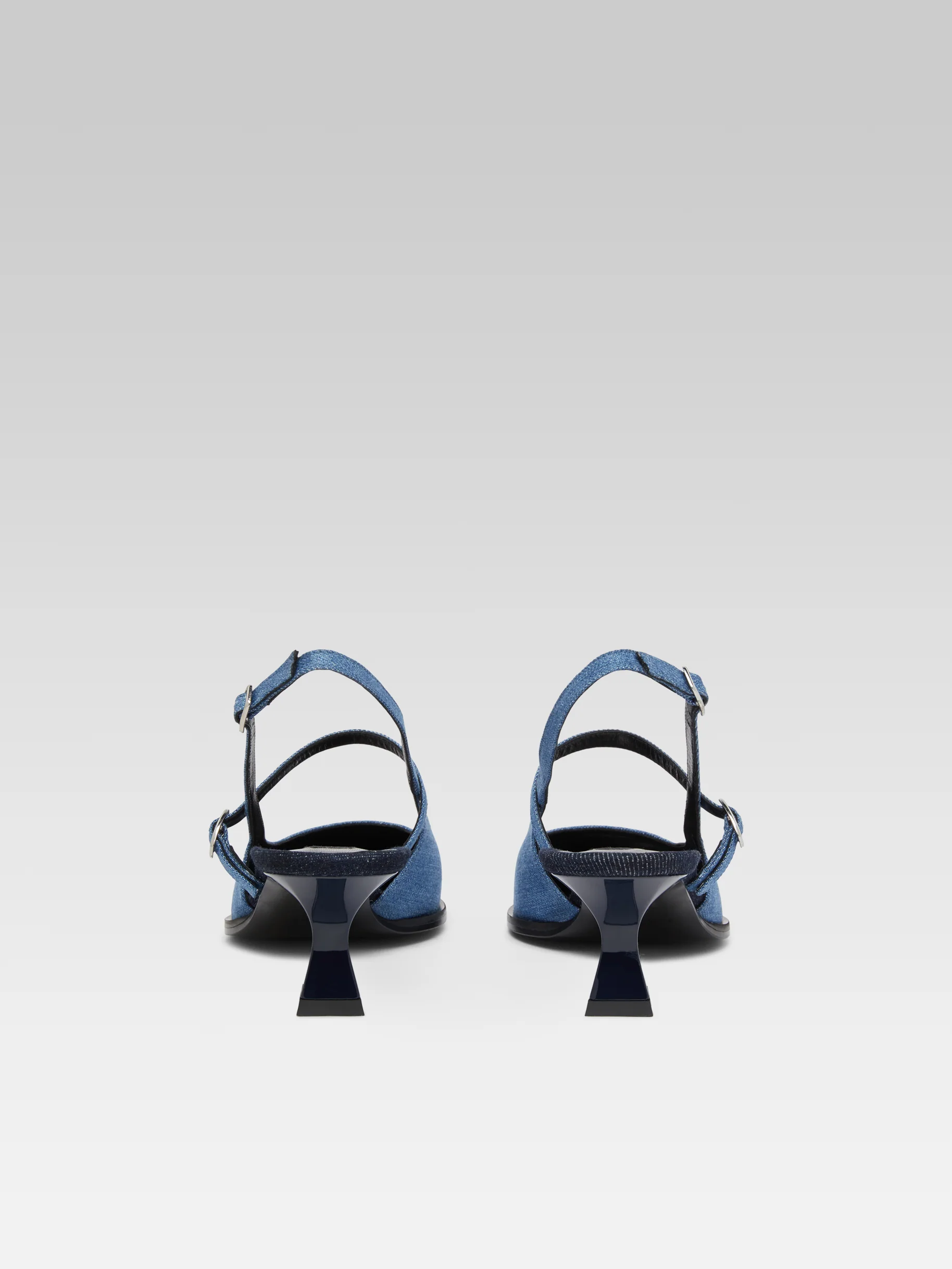 Cecile - Escarpins slingback bicolore tissu jean bleu - Image 6