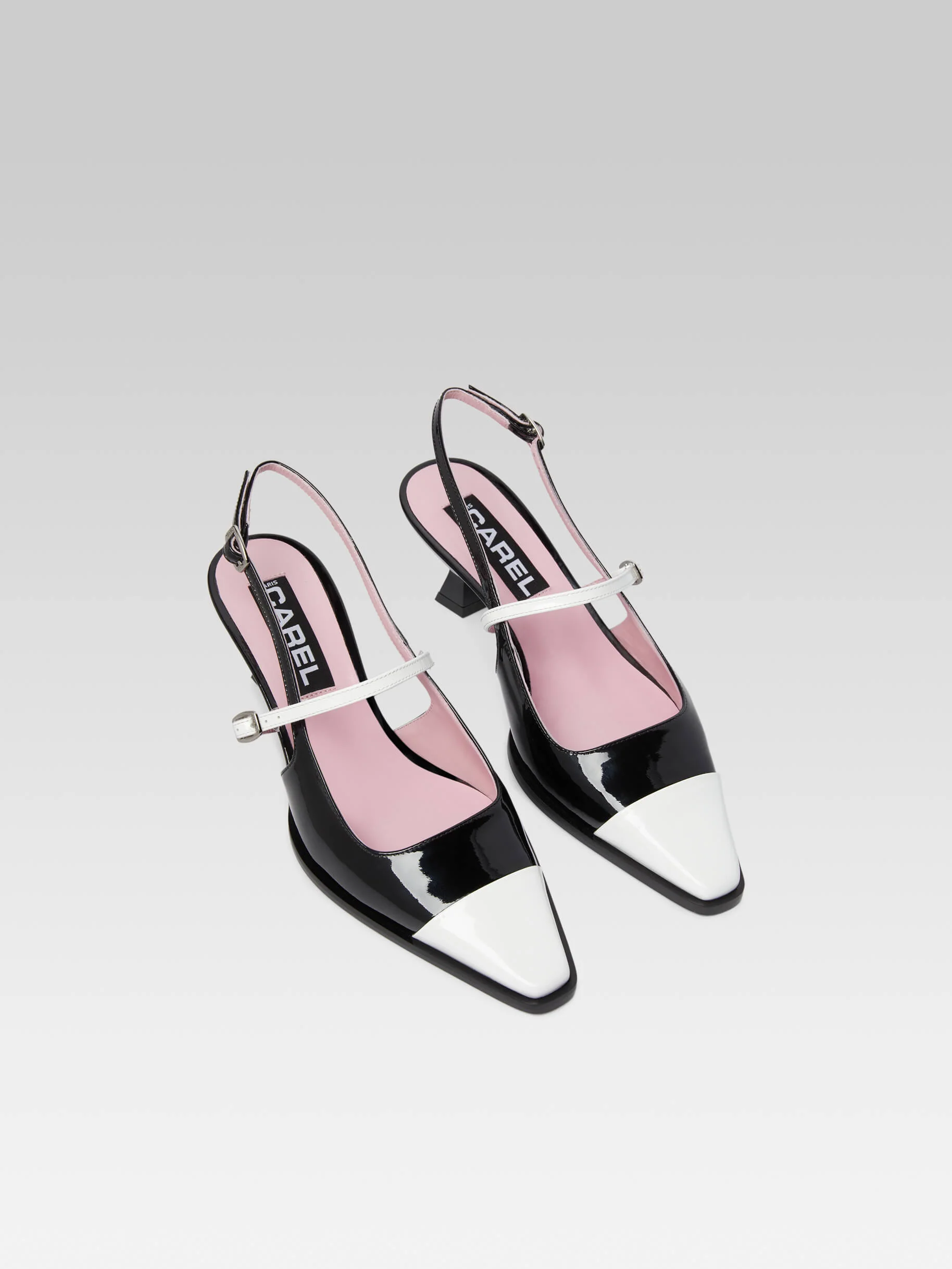 Cecile - Escarpins slingback cuir verni noir et blanc - Image 3