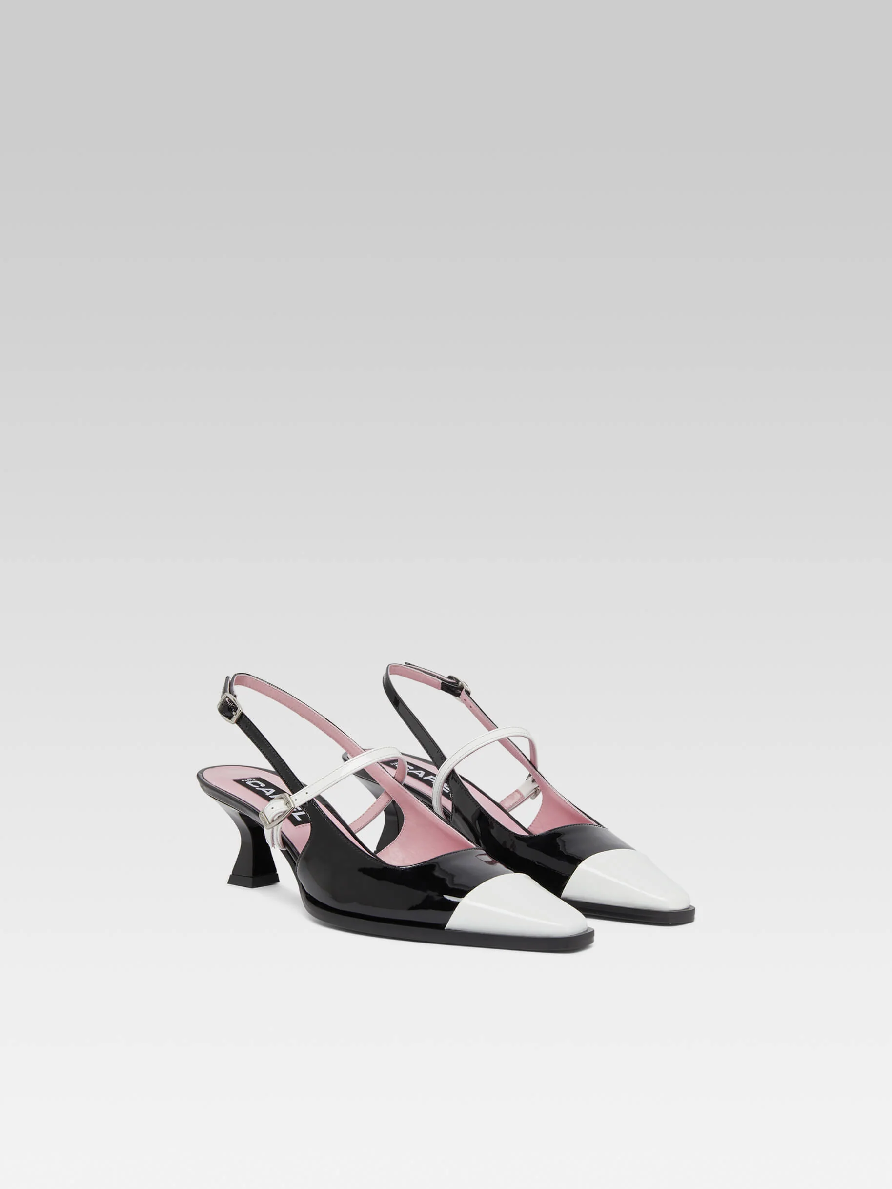 Cecile - Escarpins slingback cuir verni noir et blanc - Image 4