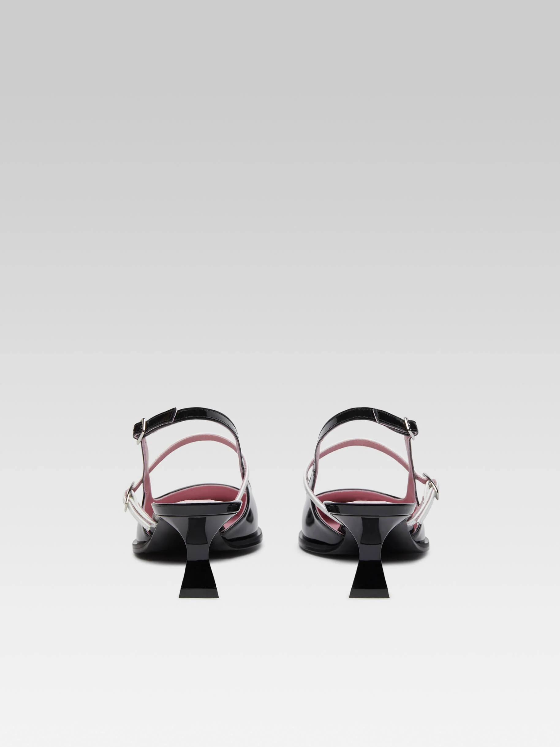 Cecile - Escarpins slingback cuir verni noir et blanc - Image 5
