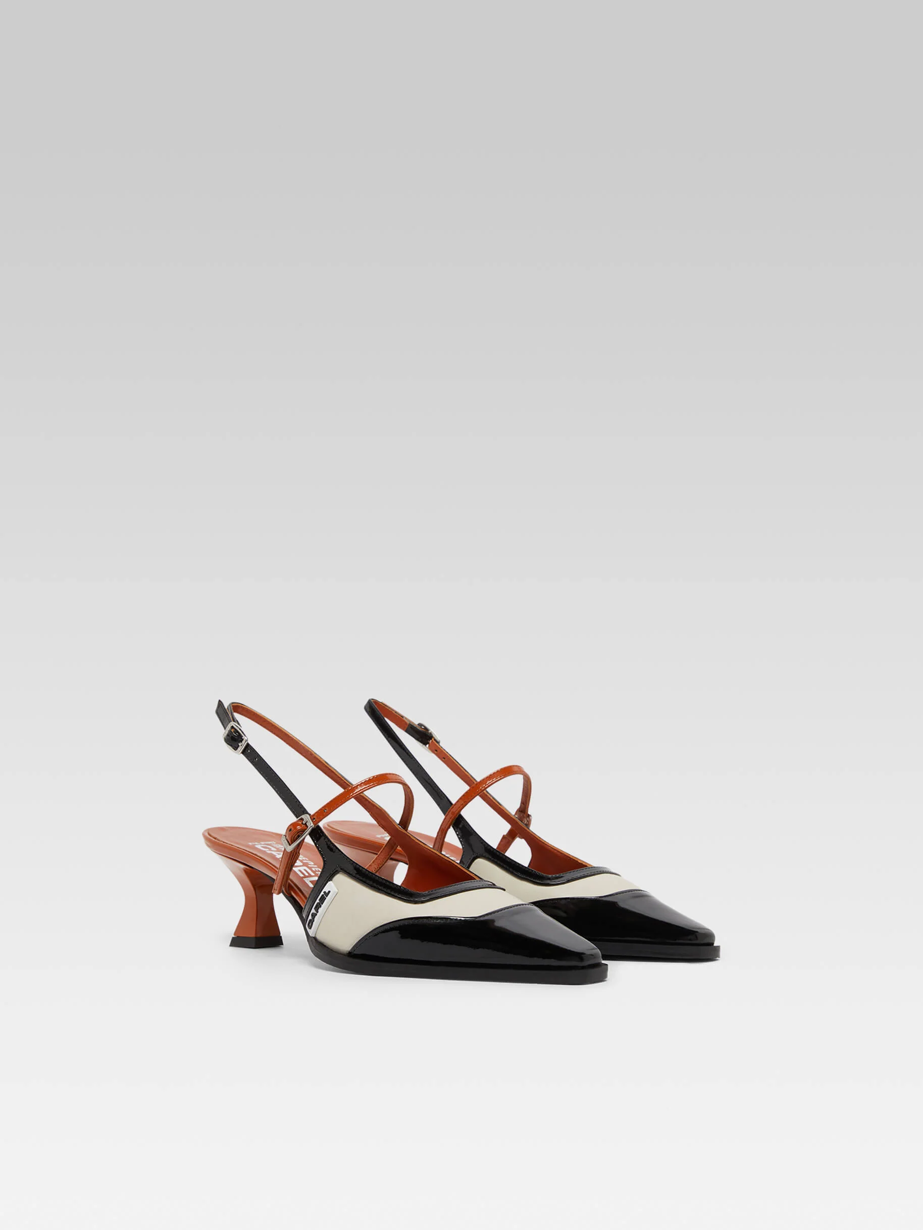 Cecile - Escarpins slingback cuir verni noir et camel et cuir beige - Image 4