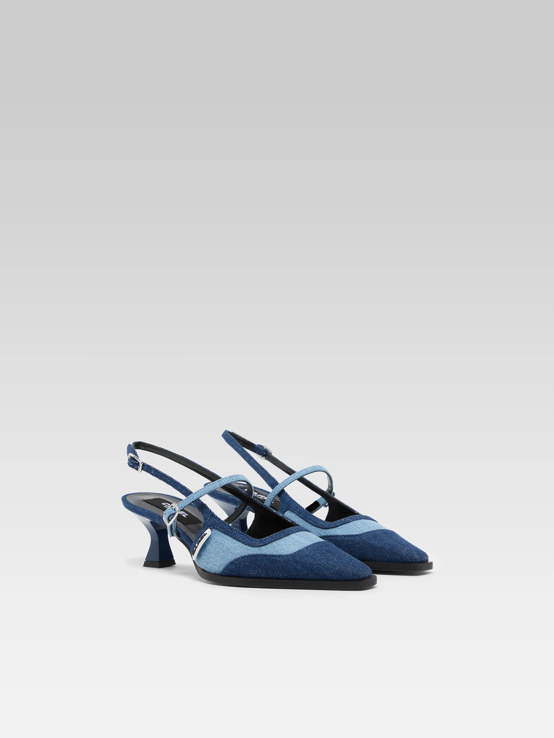 Cecile - Escarpins slingback tissu bi-jeans bleu - Image 3