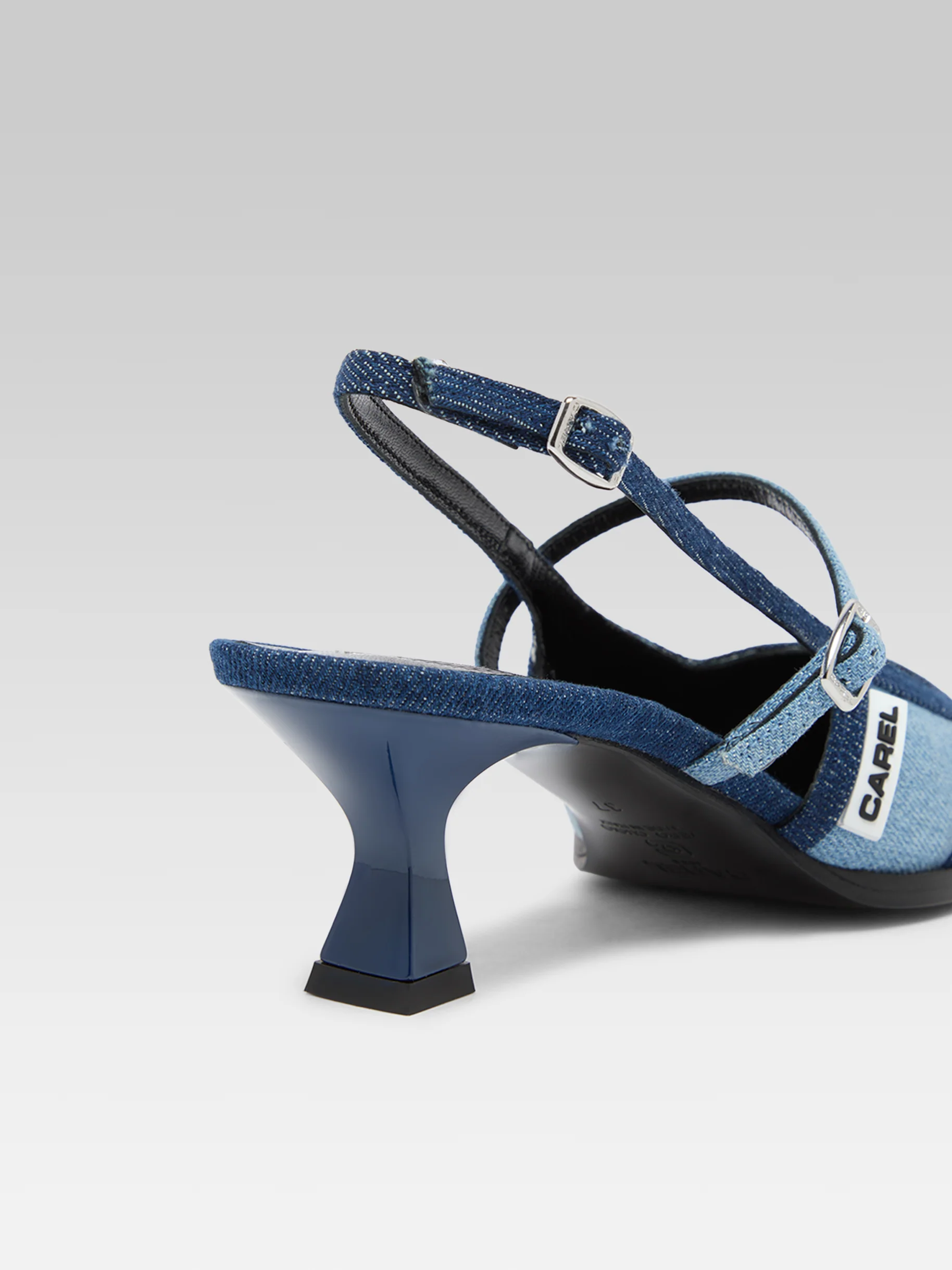 Cecile - Escarpins slingback tissu bi-jeans bleu - Image 5