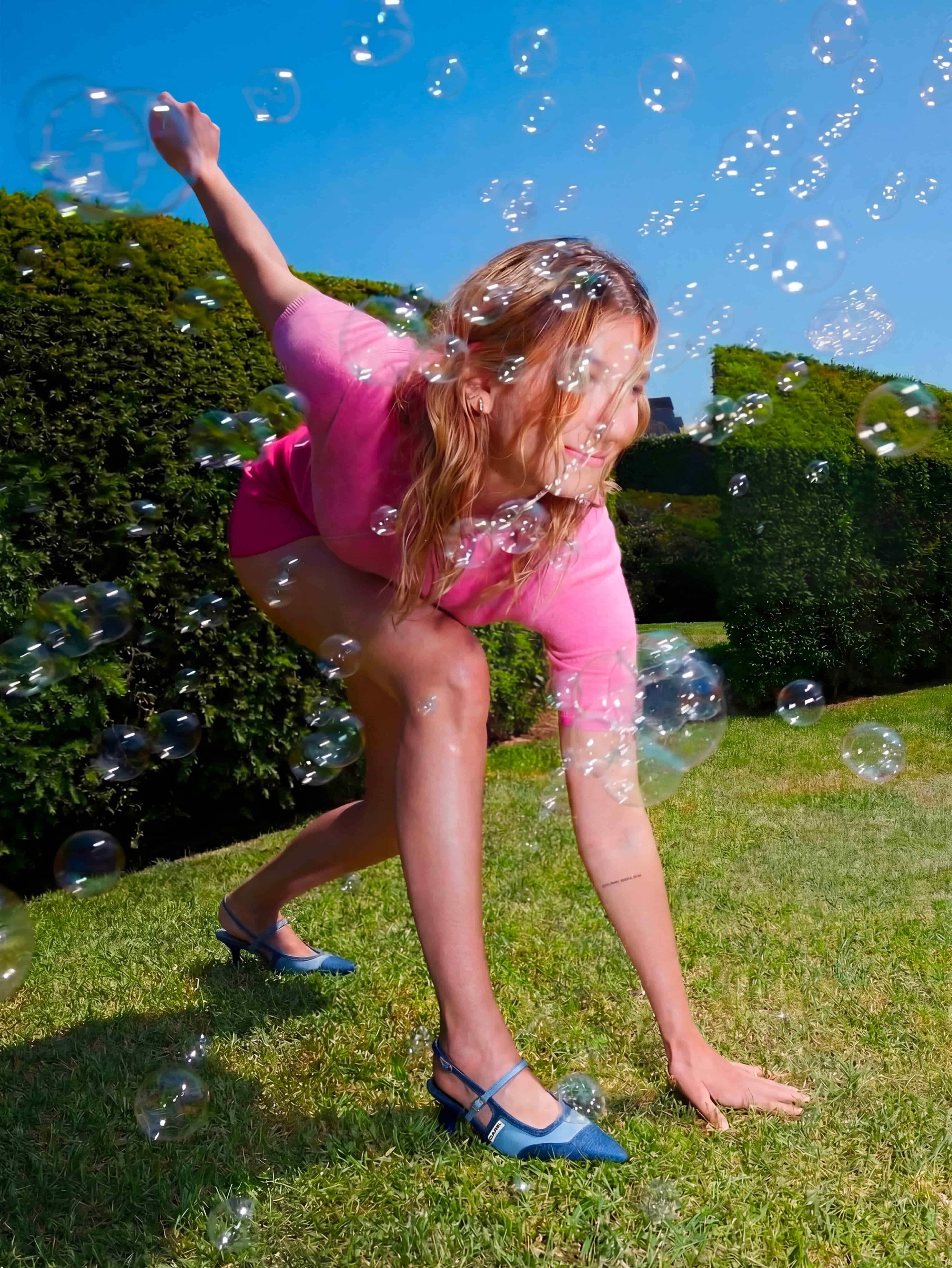 Cecile - Escarpins slingback tissu bi-jeans bleu - Image 6