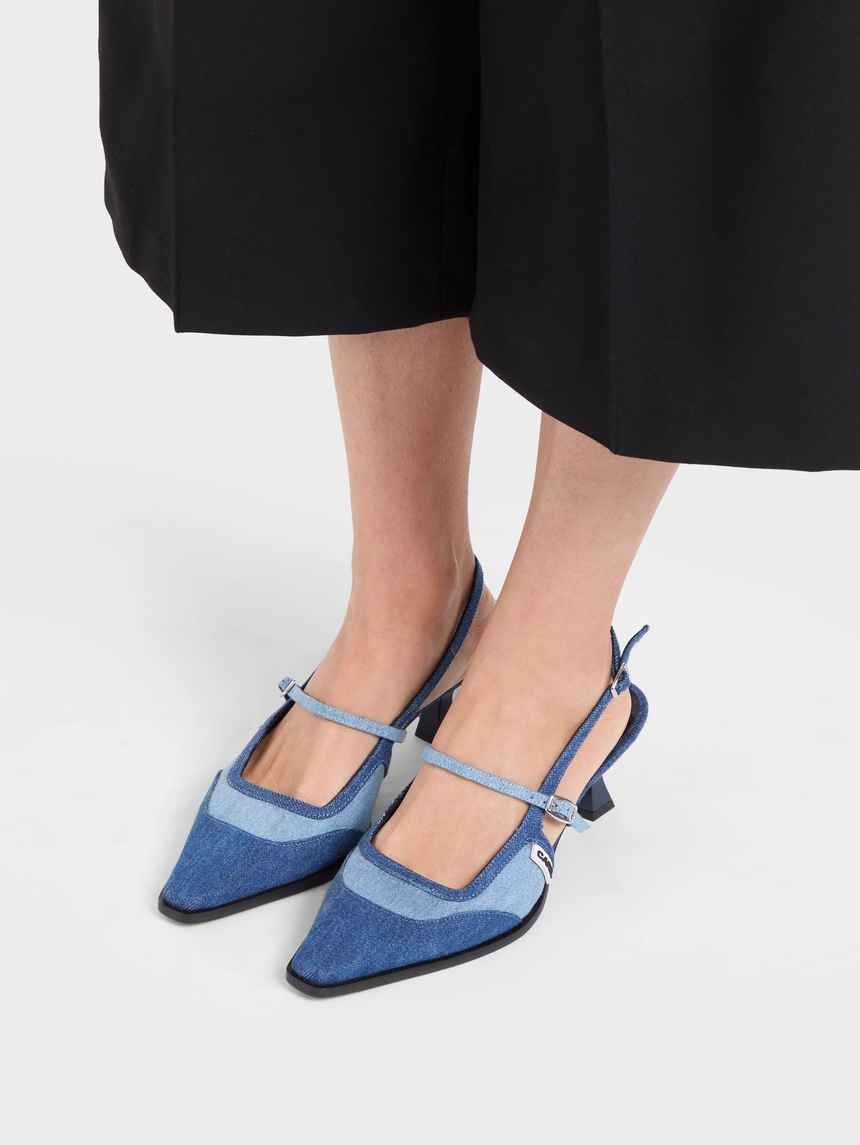 Cecile - Escarpins slingback tissu bi-jeans bleu - Image 7