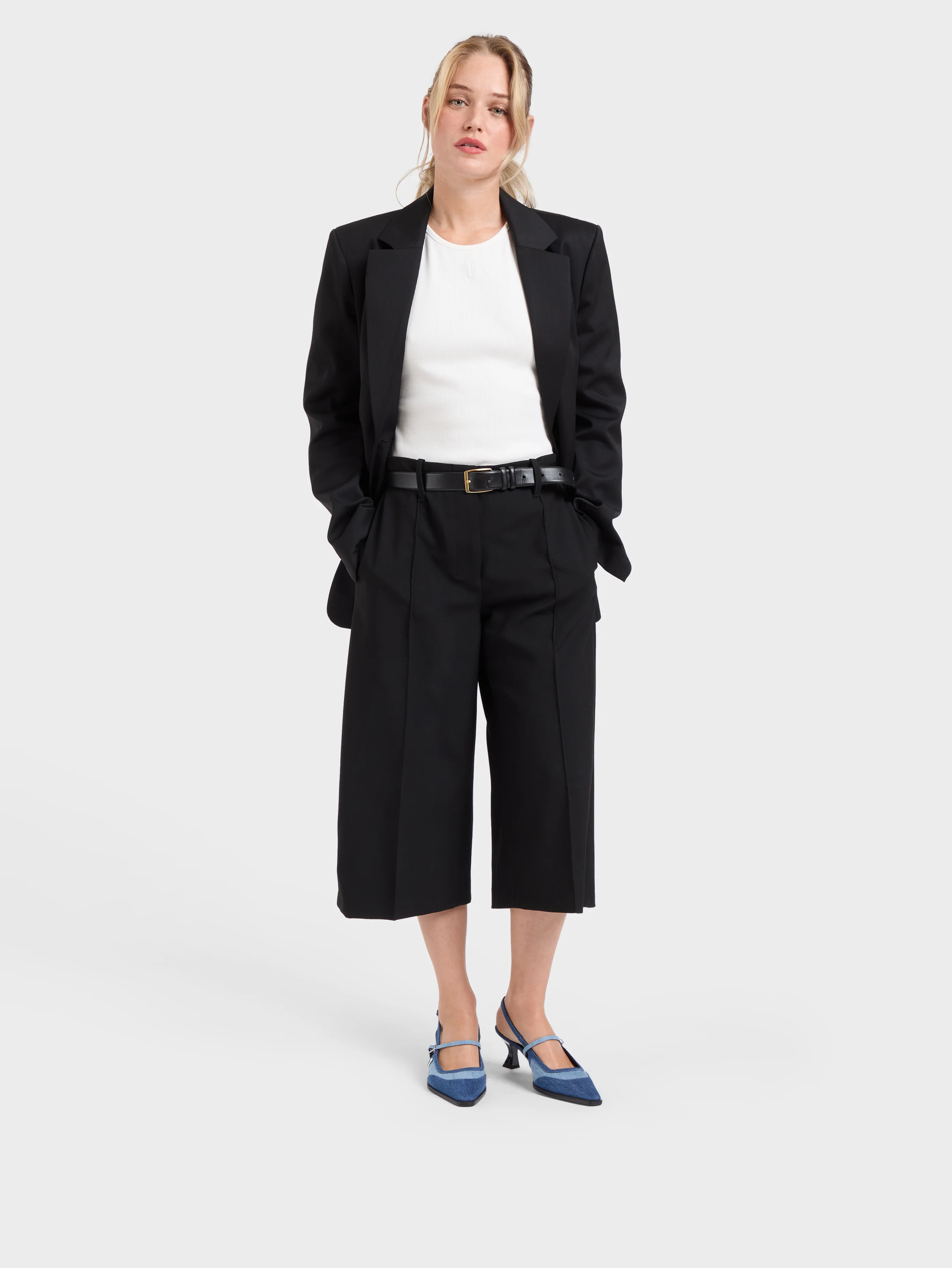 Cecile - Escarpins slingback tissu bi-jeans bleu - Image 9