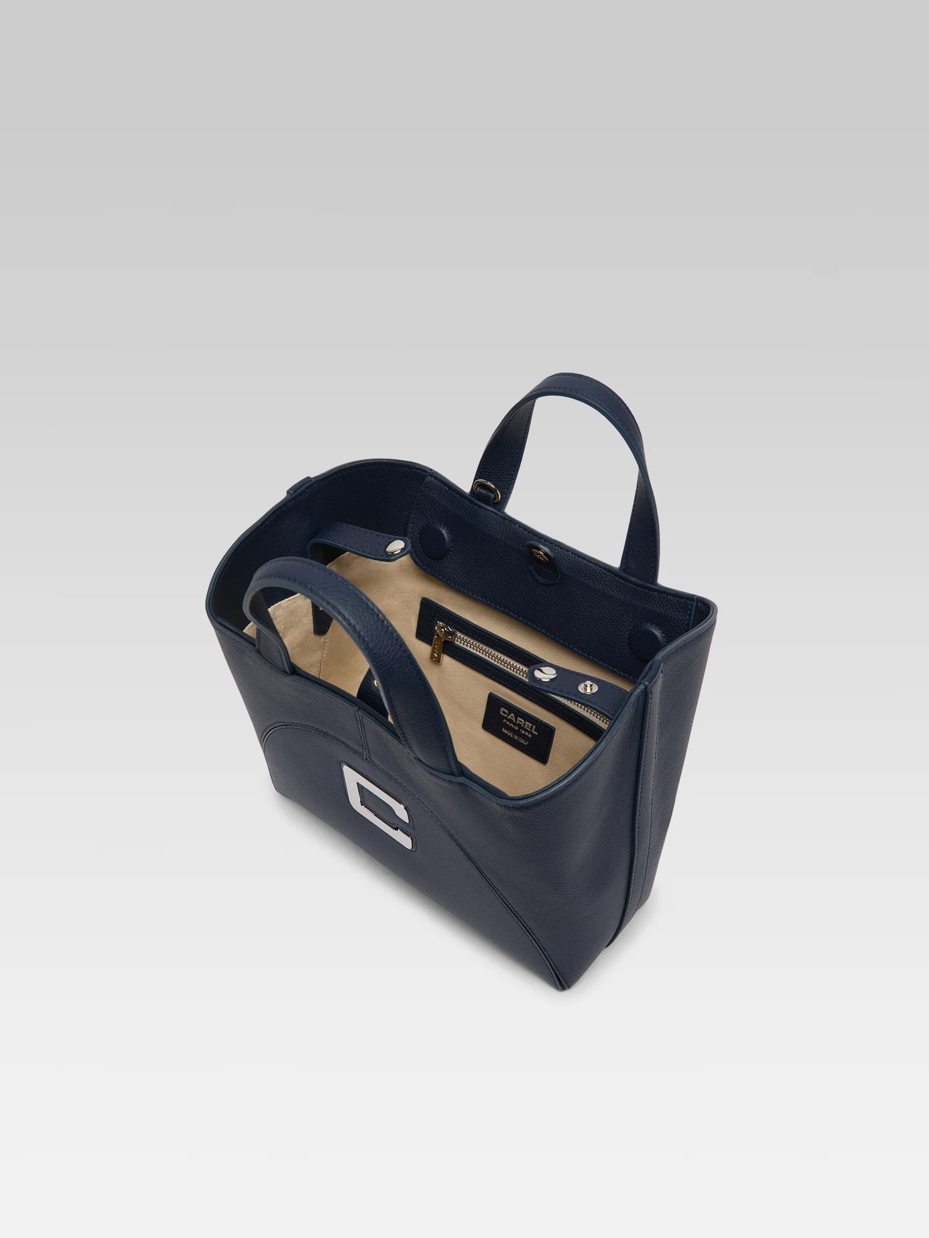 Clem - Mini sac cabas cuir grainé bleu marine upcyclé - Image 5