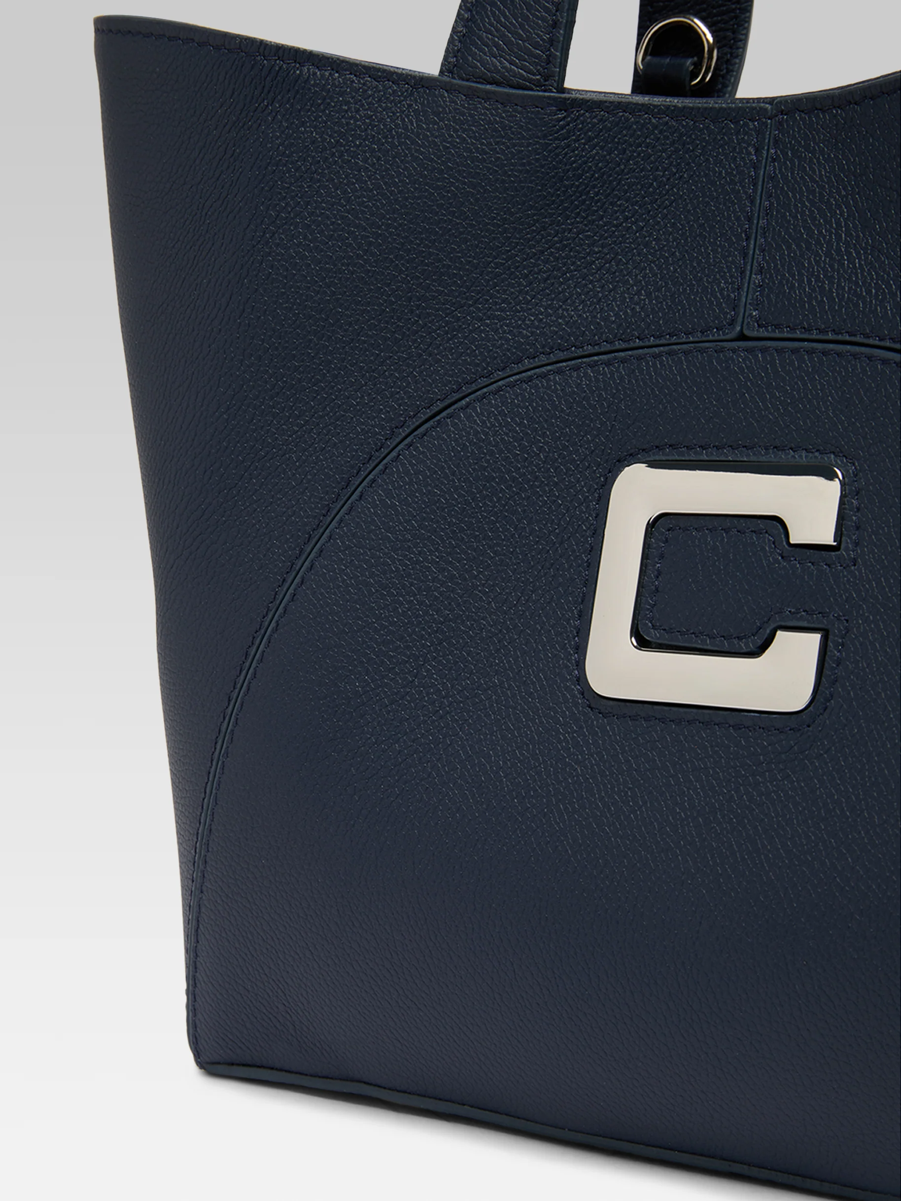 Clem - Mini sac cabas cuir grainé bleu marine upcyclé - Image 6