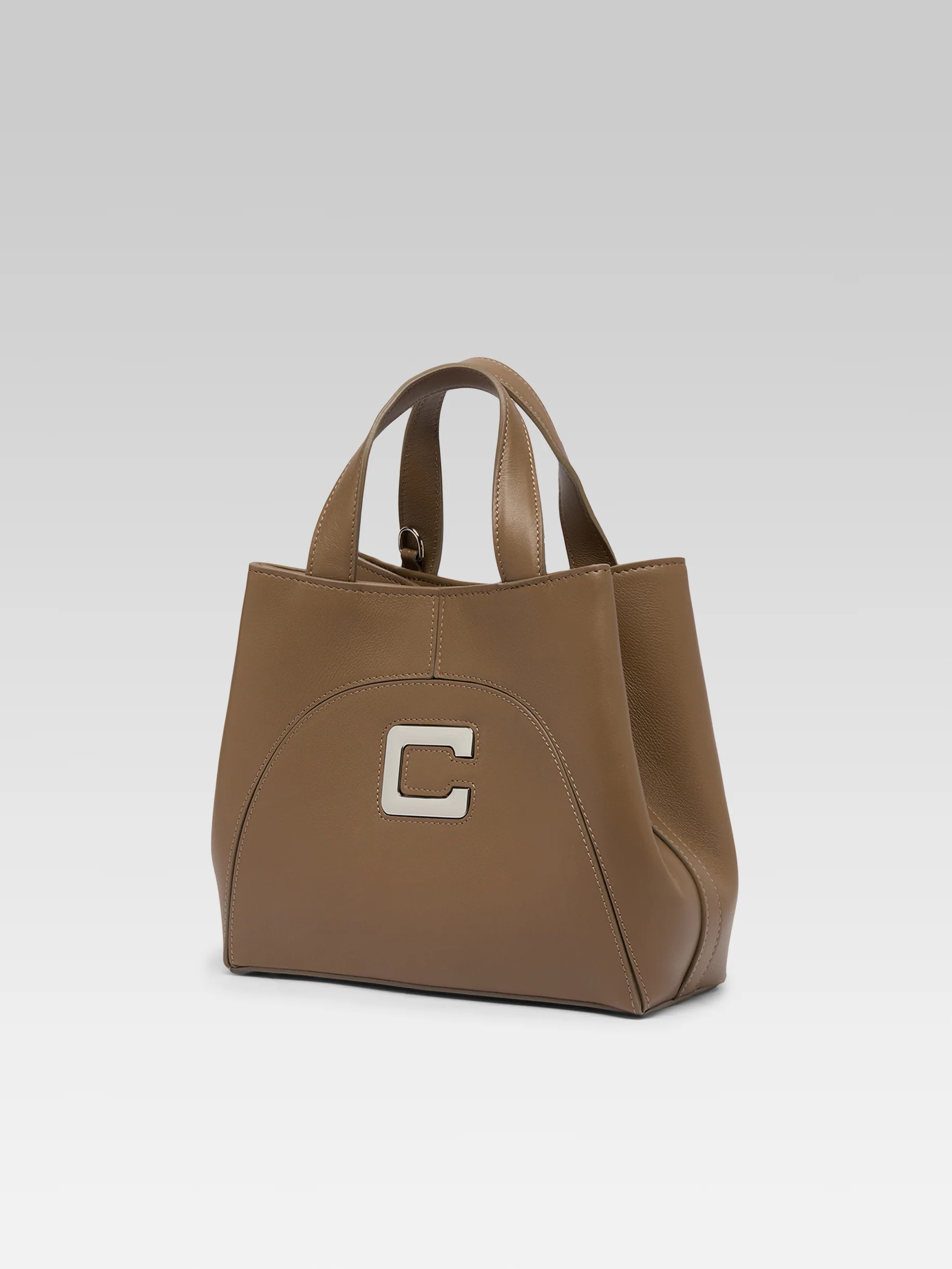 Clem - Mini sac cabas cuir grainé taupe upcyclé - Image 3