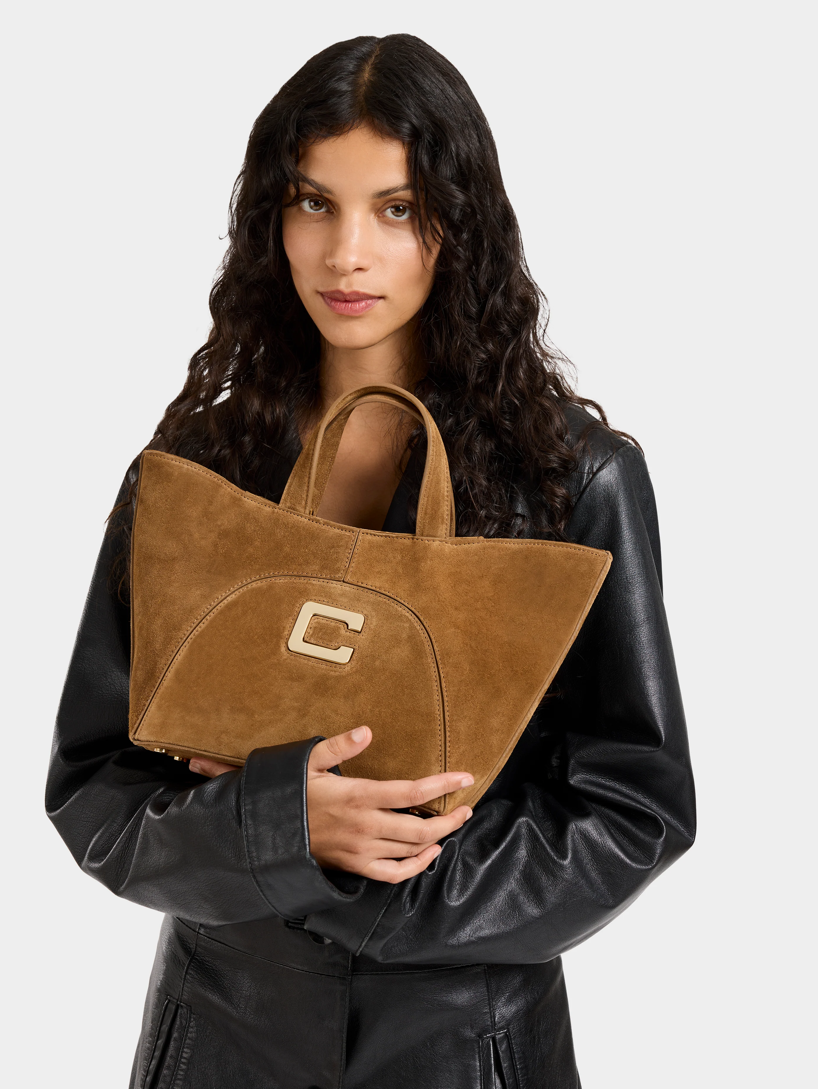 Clem - Mini sac cabas cuir velours camel - Image 3