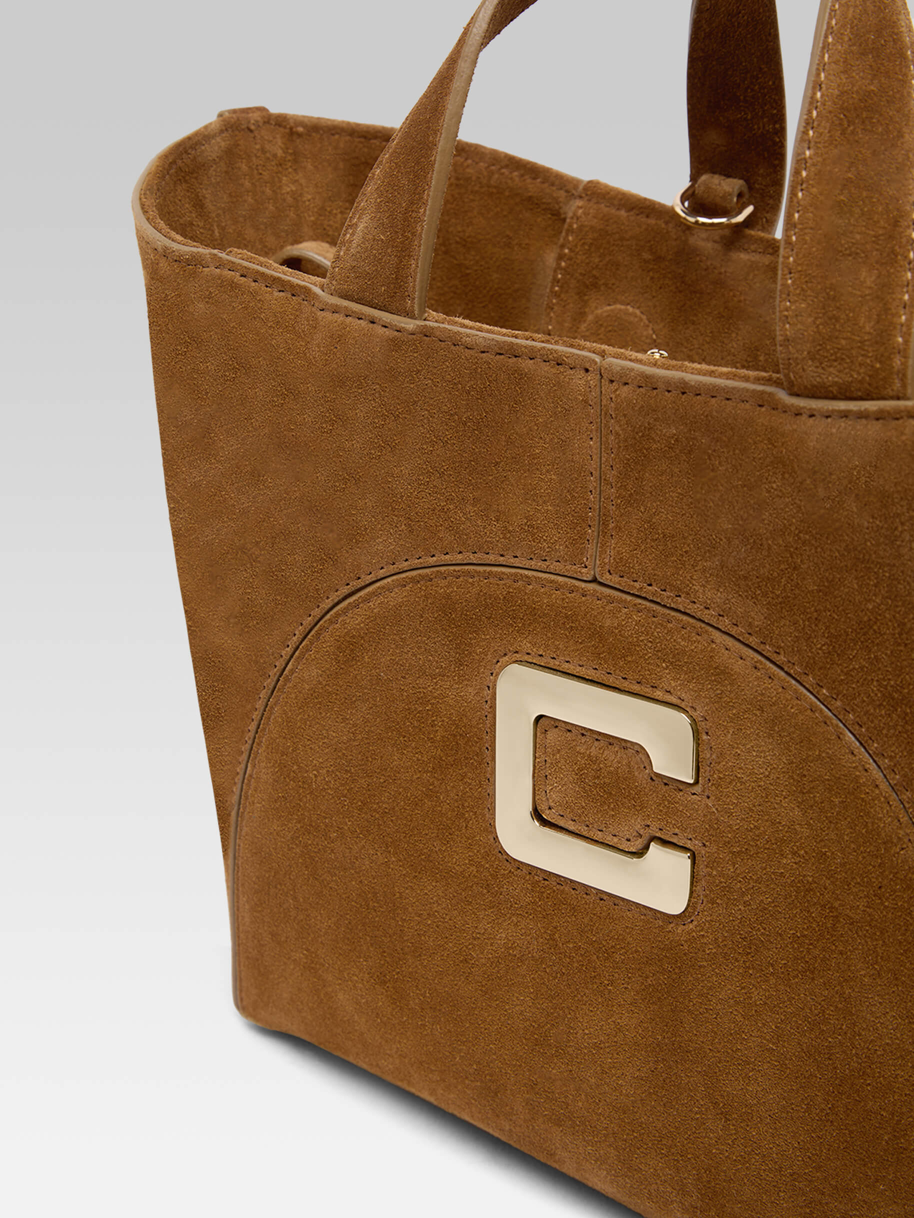 Clem - Mini sac cabas cuir velours camel - Image 6