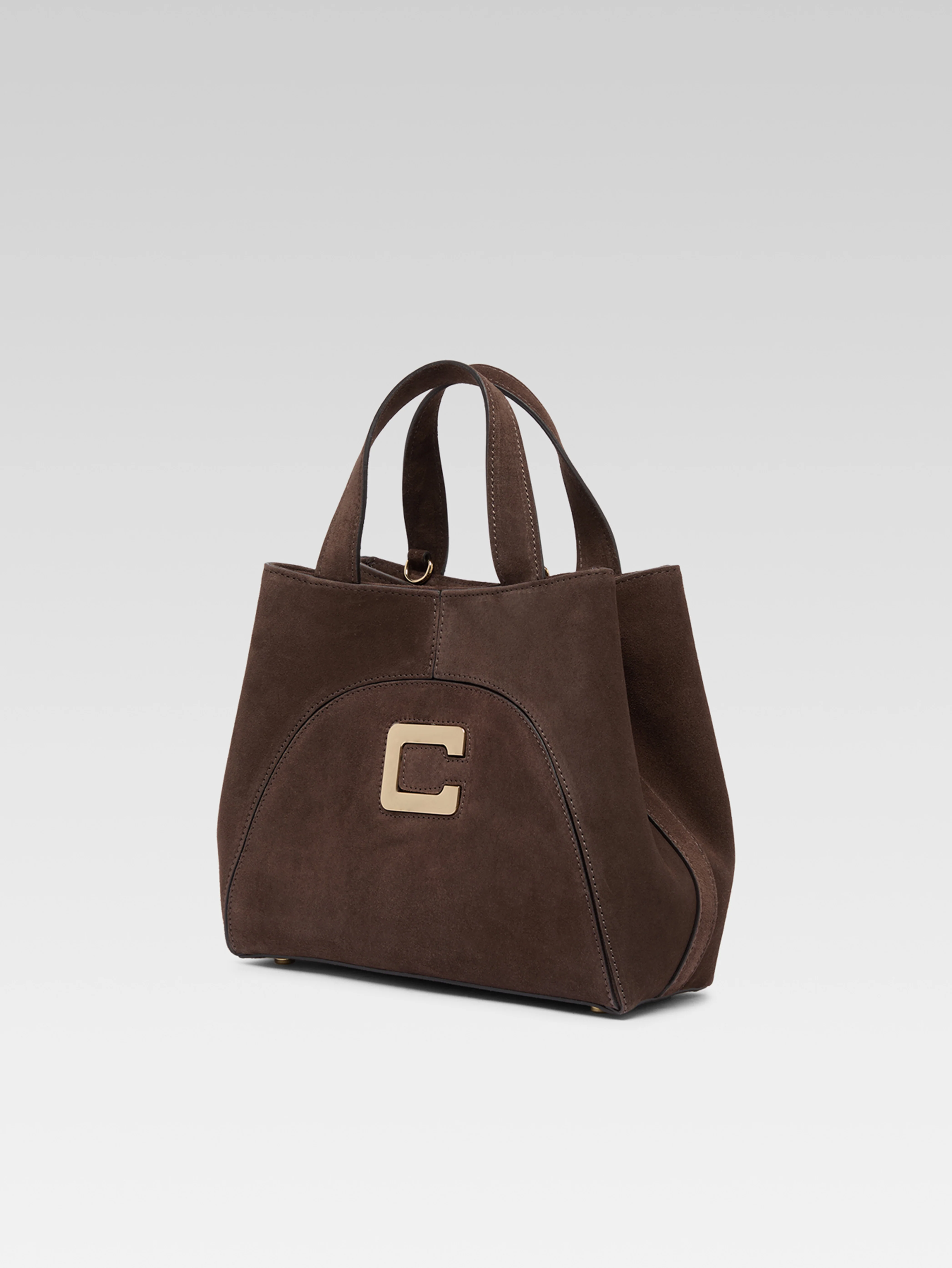 Clem - Mini sac cabas cuir velours chocolat - Image 3