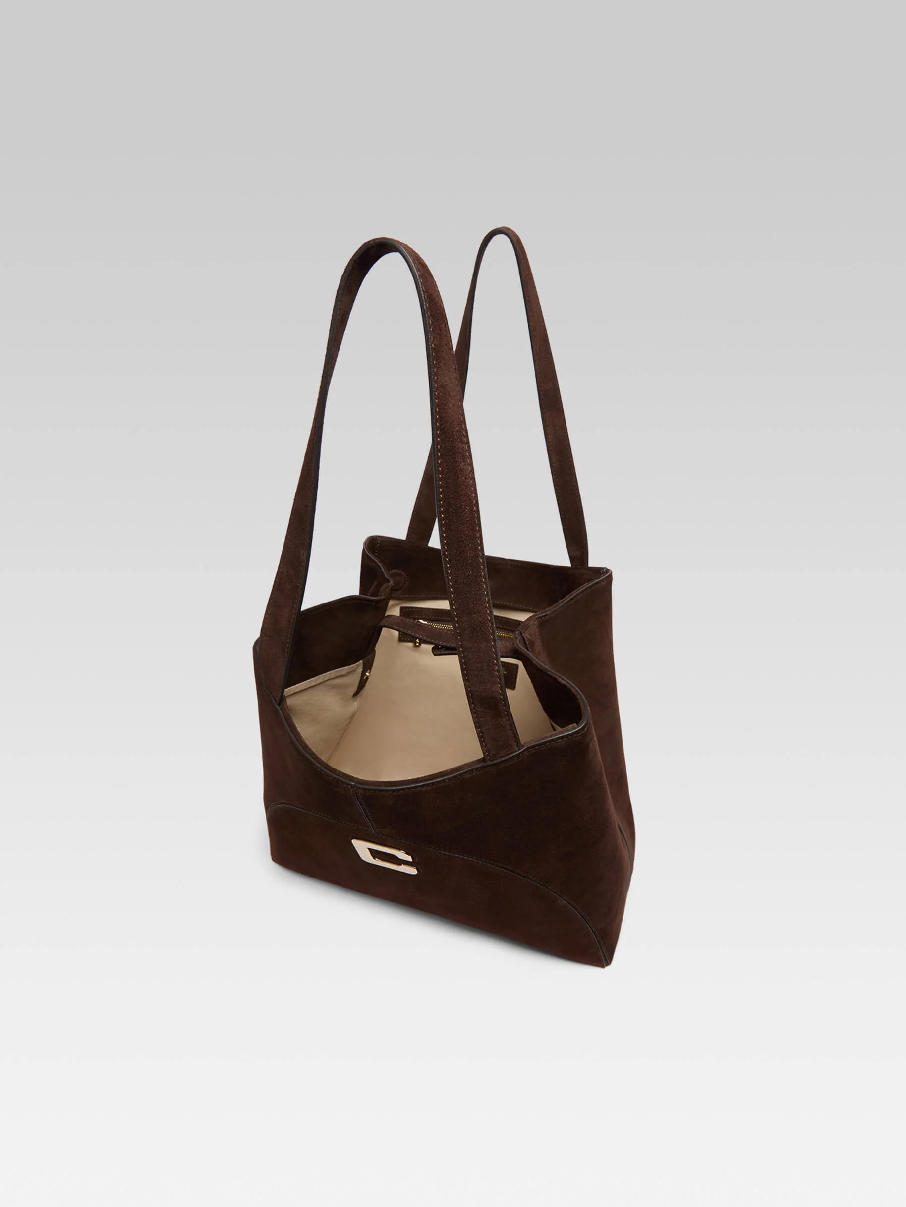 Clemenceau - Sac cabas cuir velours chocolat - Image 3