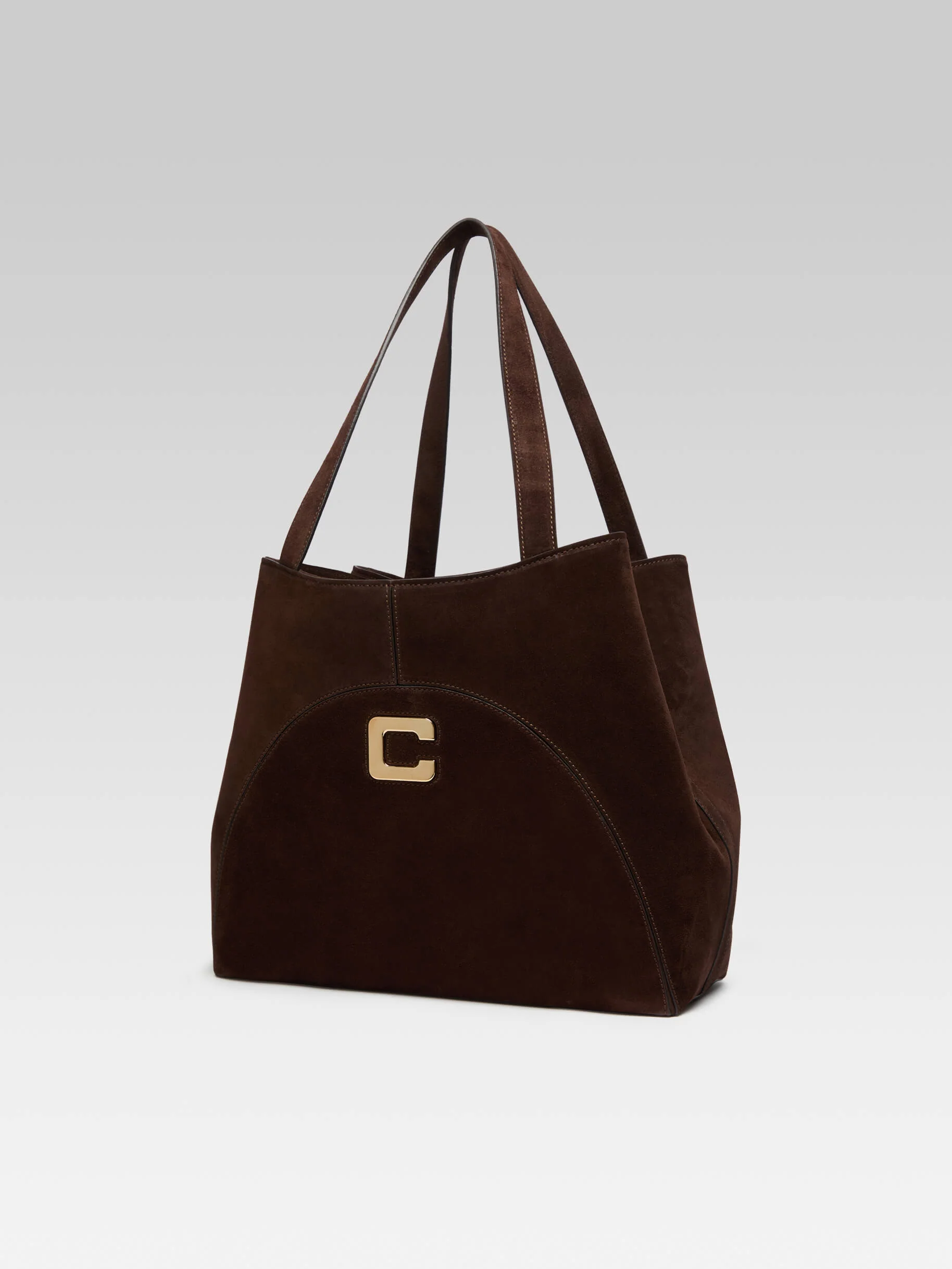 Clemenceau - Sac cabas cuir velours chocolat - Image 5