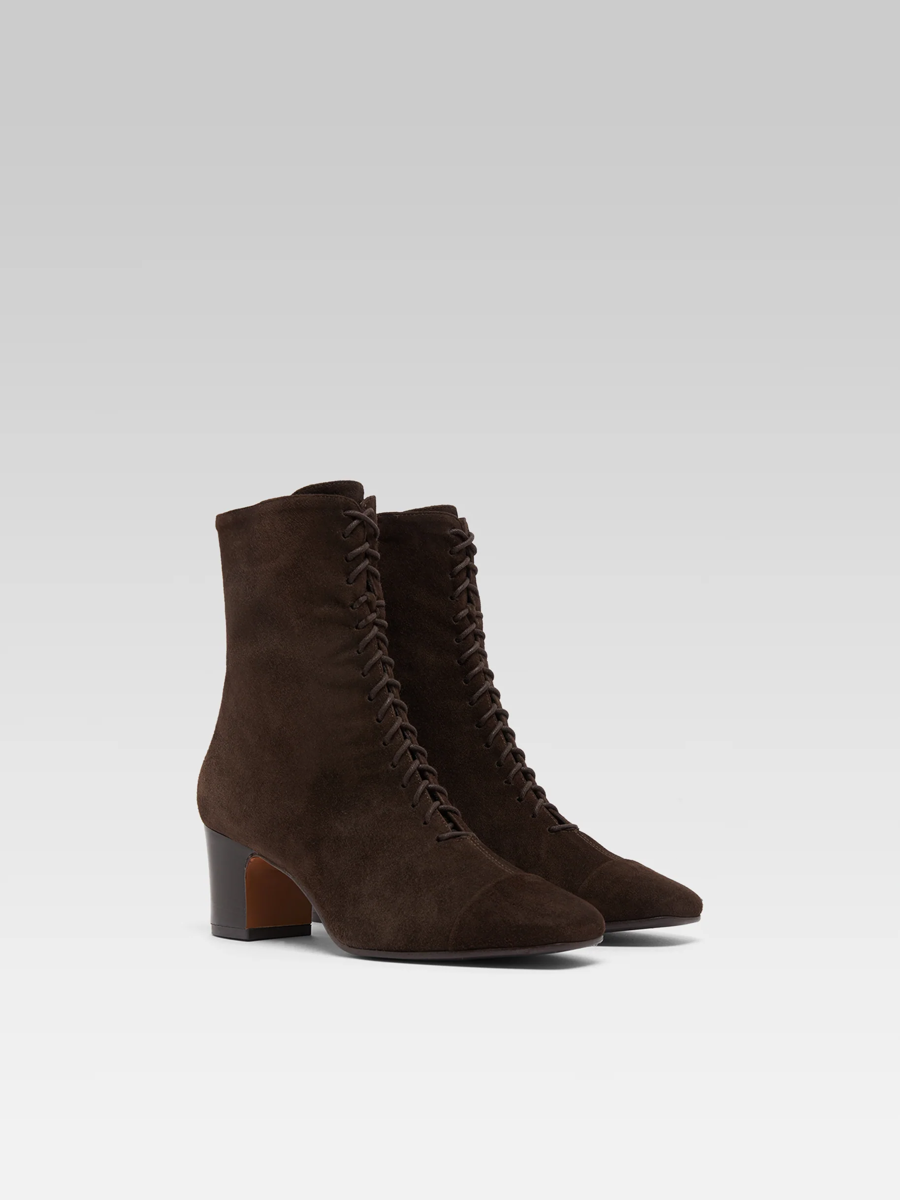 Colette - Bottines à lacets cuir velours marron - Image 5