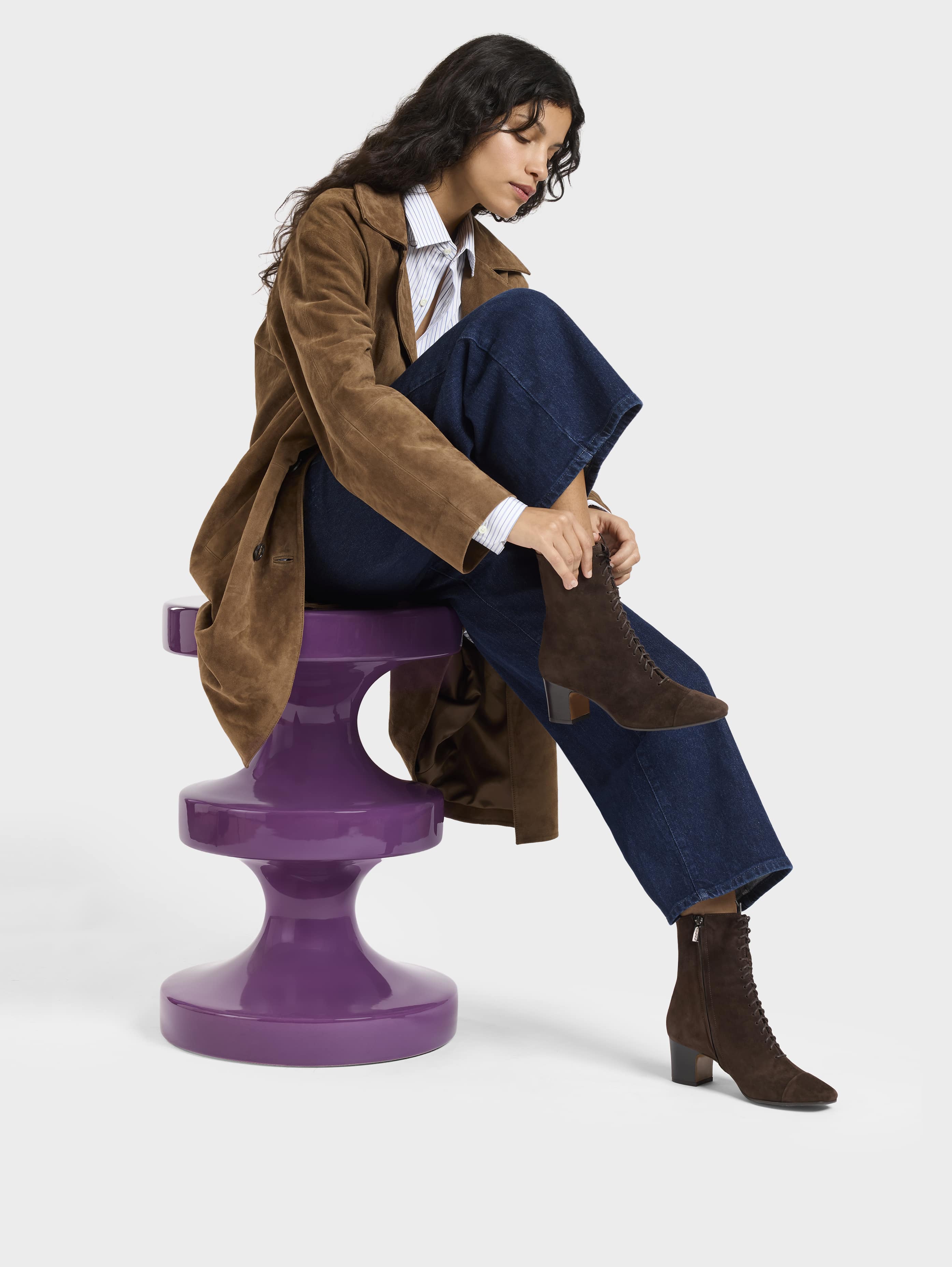 Colette - Bottines à lacets cuir velours marron - Image 7