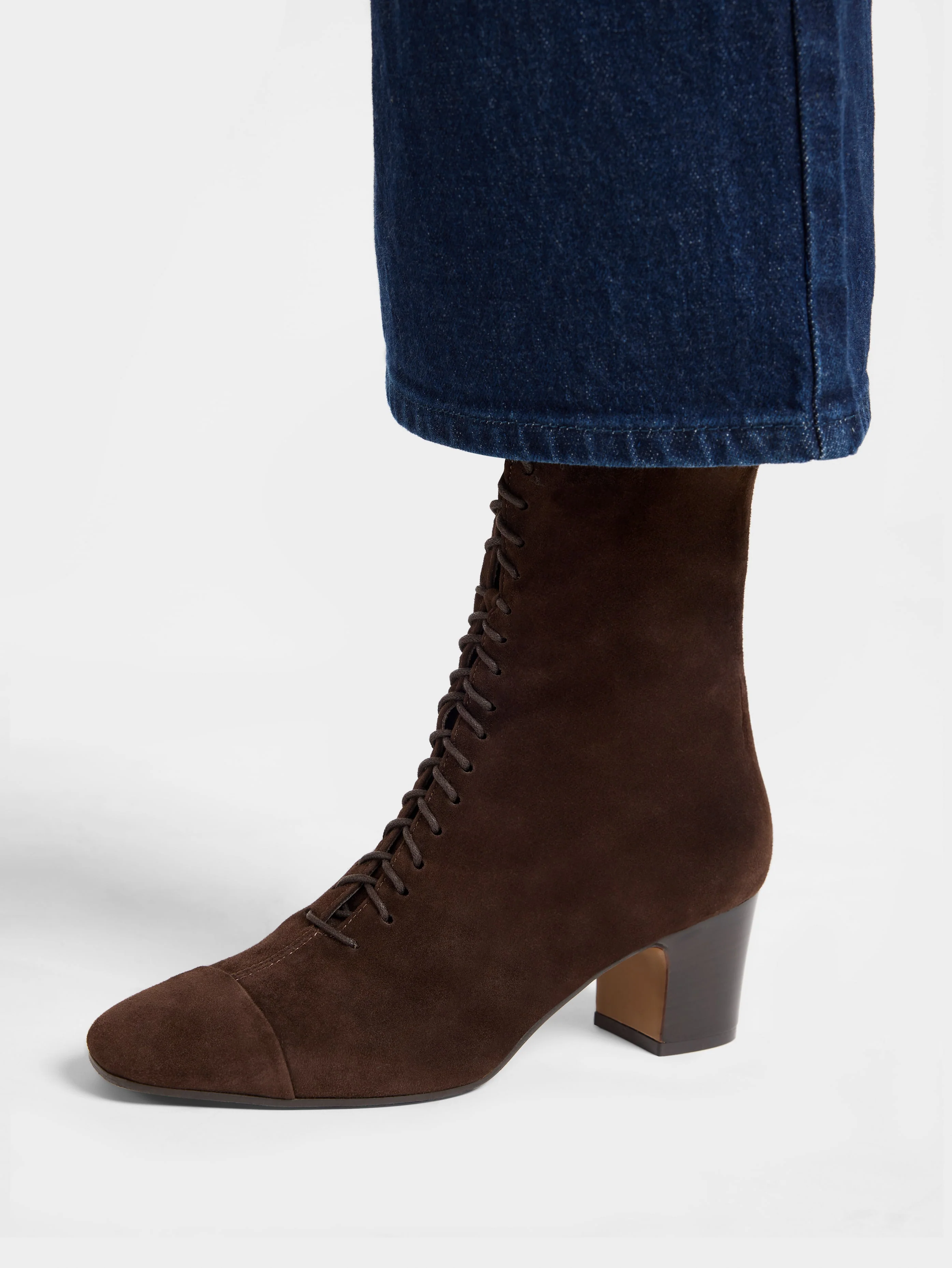 Colette - Bottines à lacets cuir velours marron - Image 8