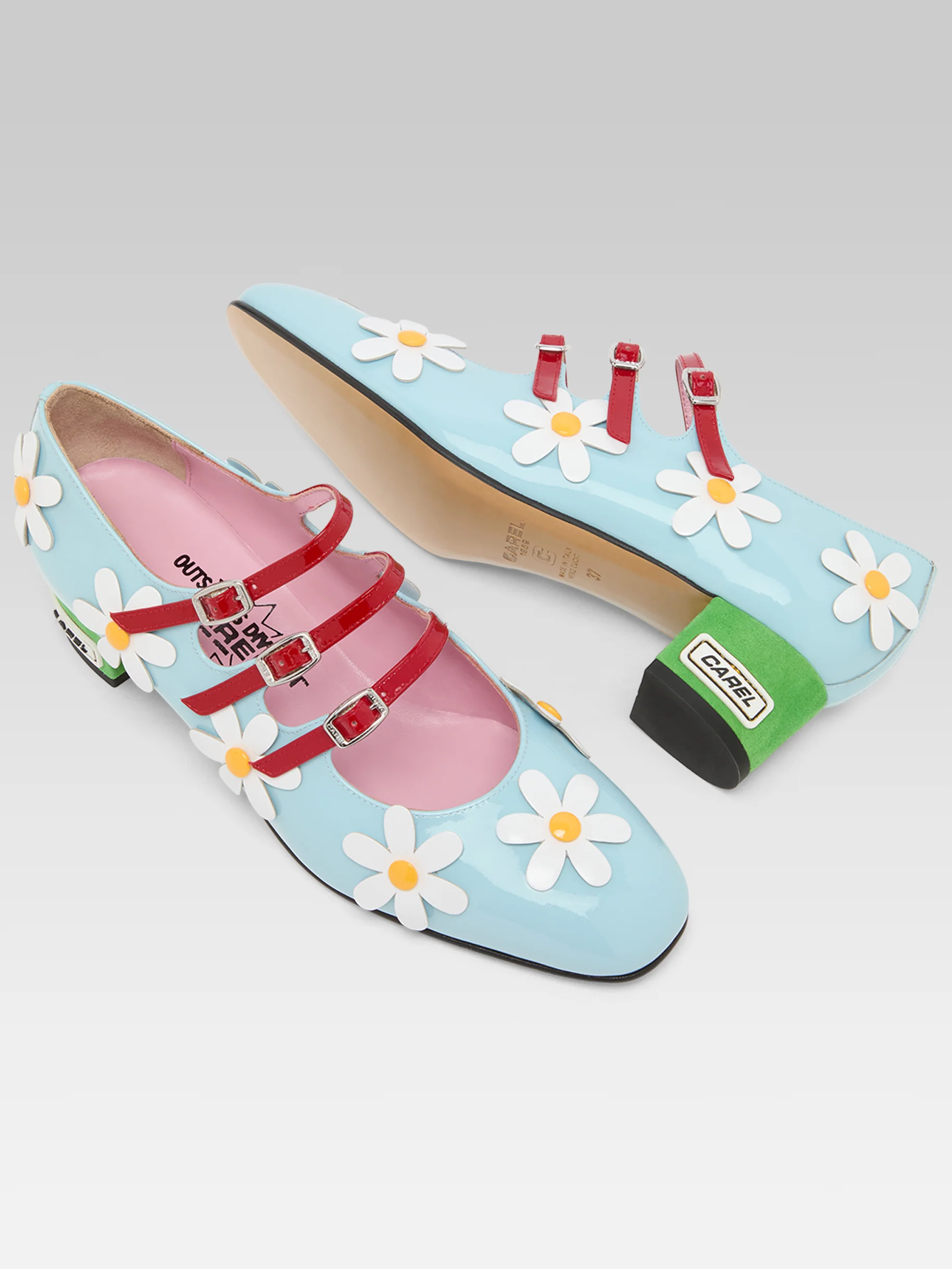 Daisy K - Escarpins babies cuir verni bleu clair et marguerites - Image 6