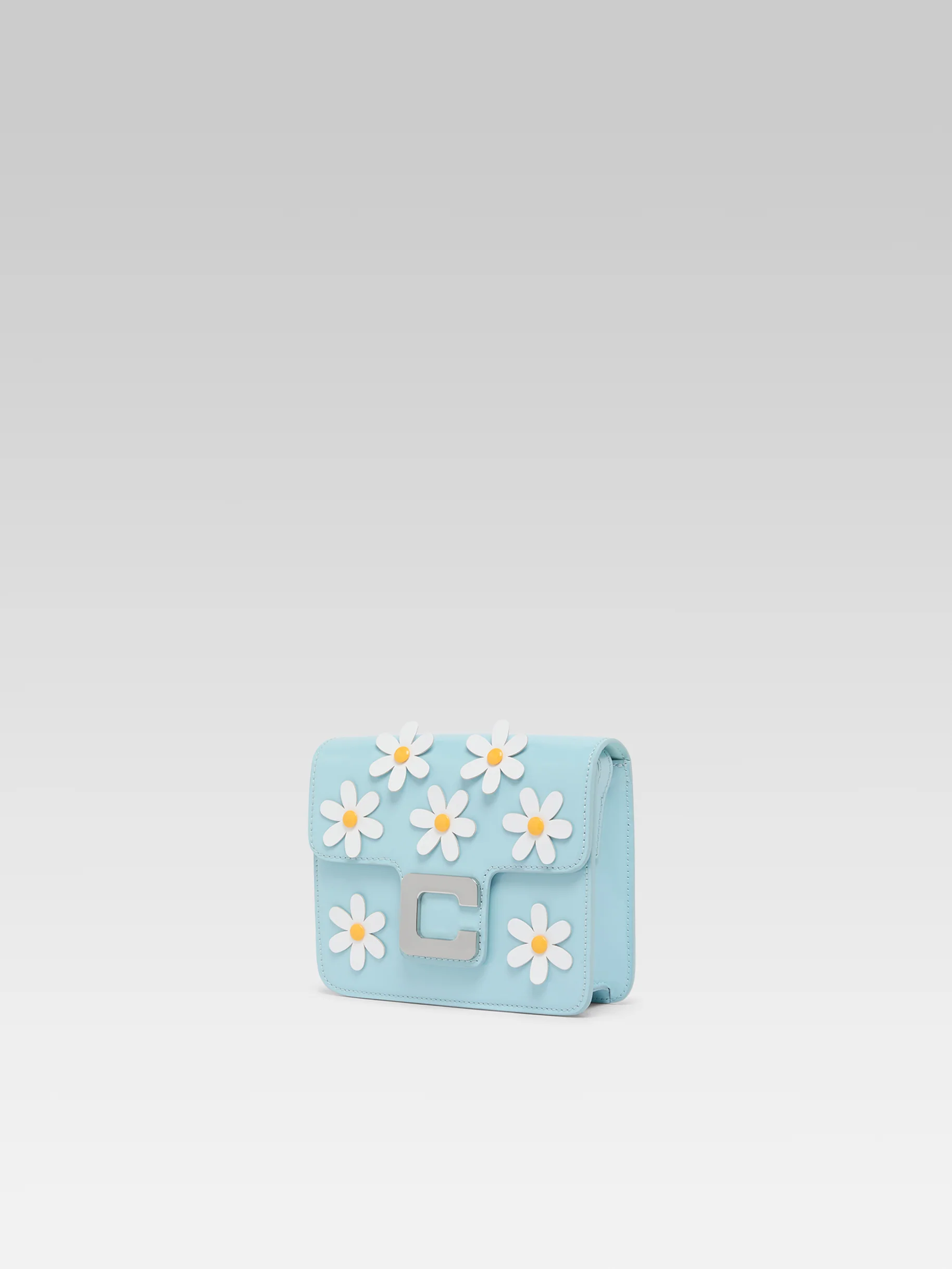 Daisy M - Sac cuir verni bleu clair et marguerites - Image 5