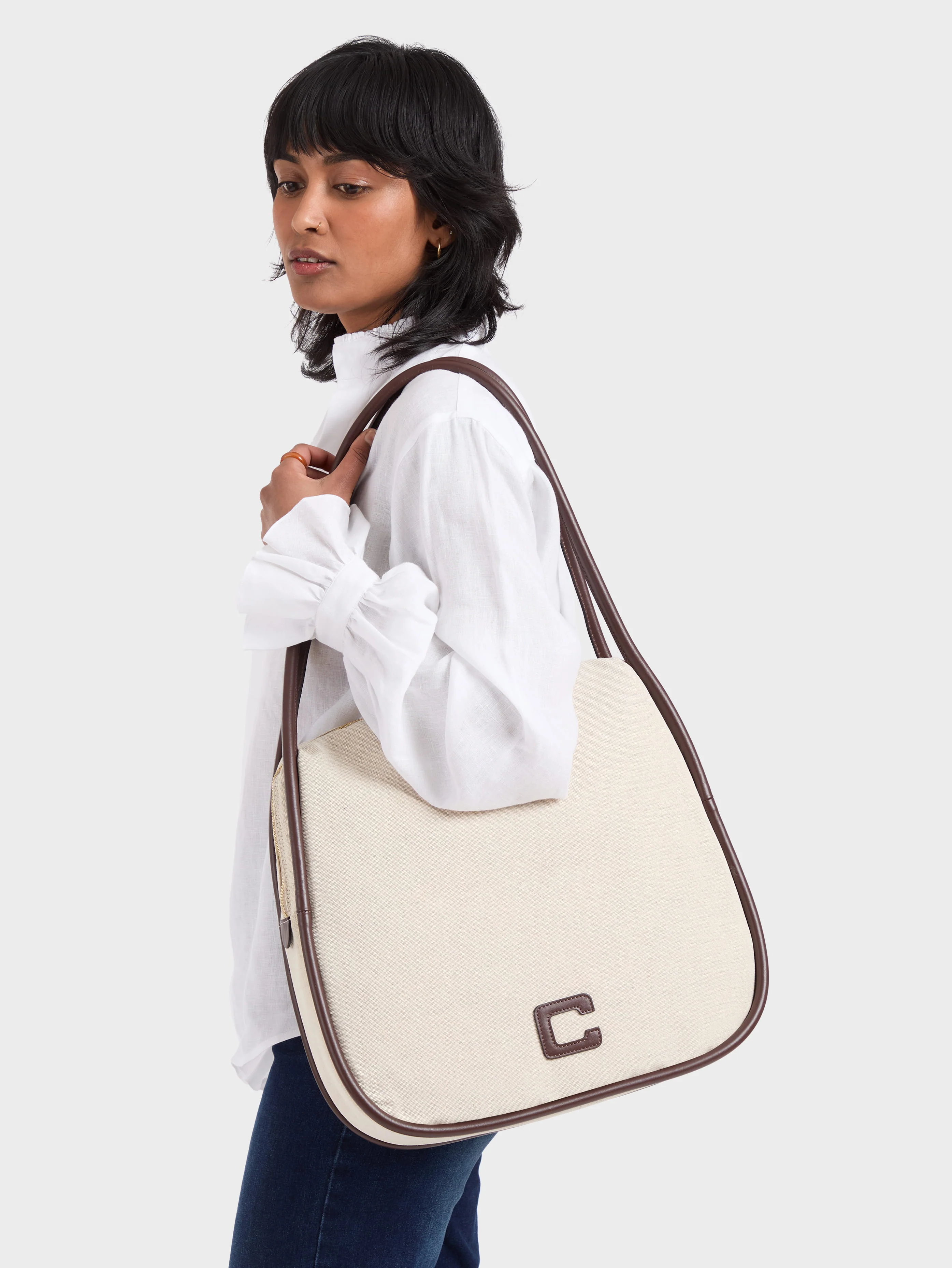 Germain - Sac cabas toile beige et cuir marron - Image 3