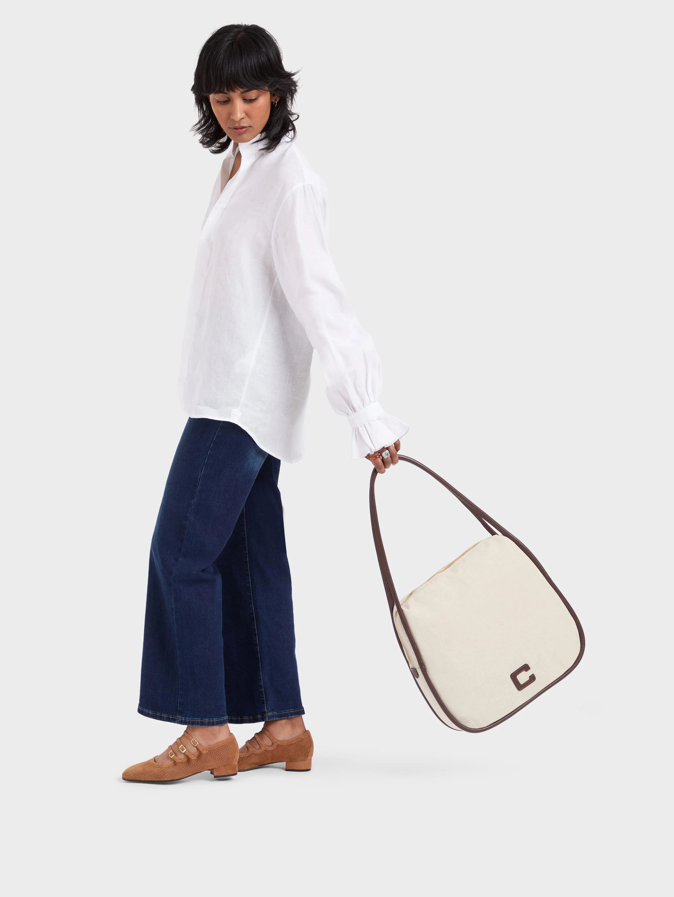 Germain - Sac cabas toile beige et cuir marron - Image 8