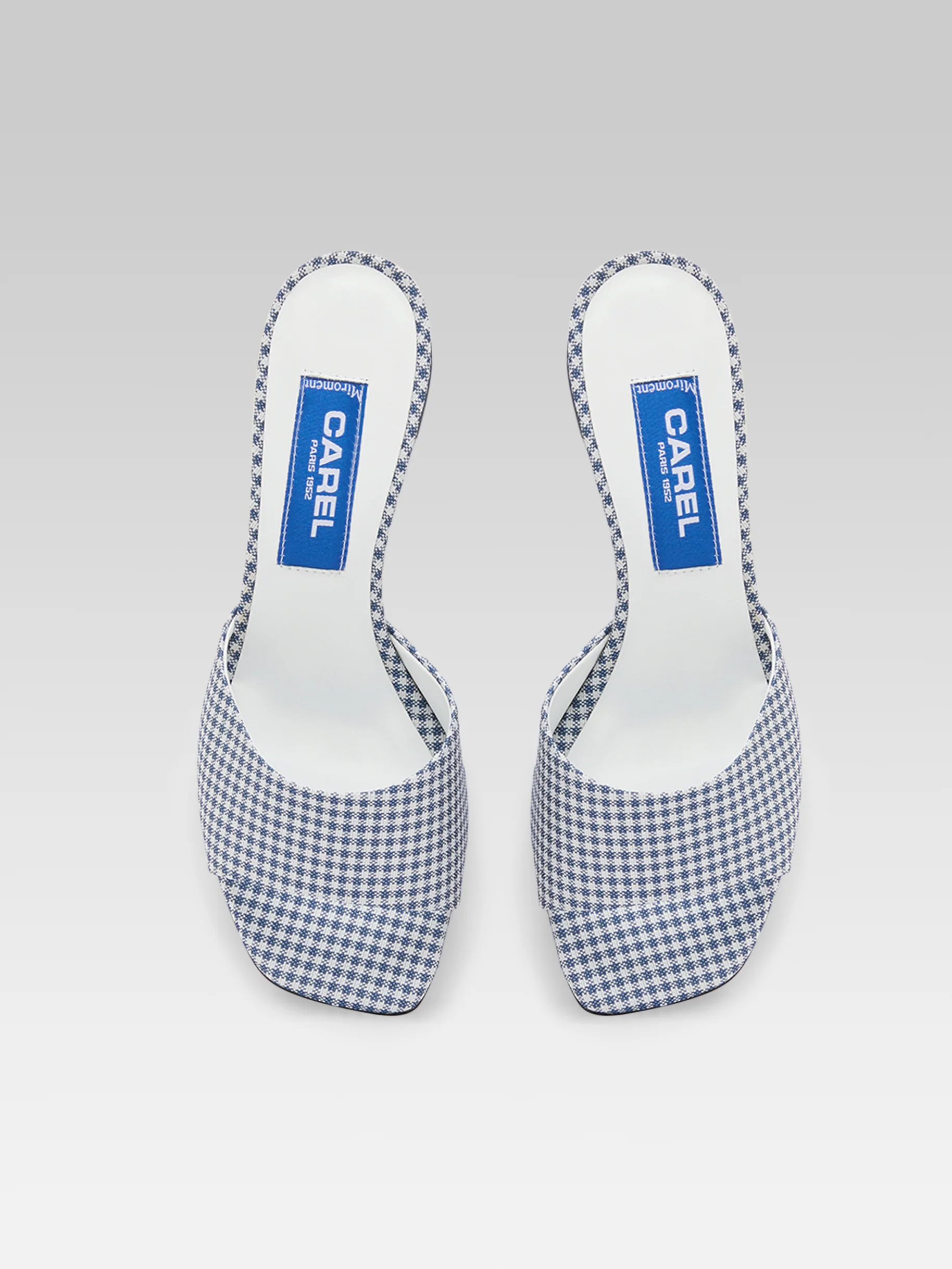 Gina - Mules tissu vichy bleu et blanc - Image 5