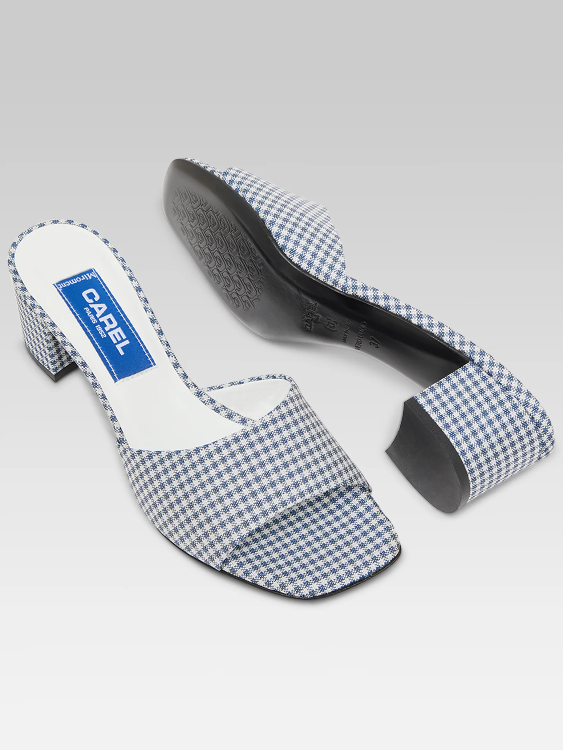 Gina - Mules tissu vichy bleu et blanc - Image 6