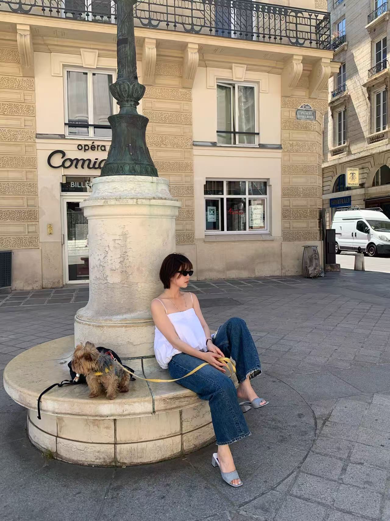 Gina - Mules tissu vichy bleu et blanc - Image 7