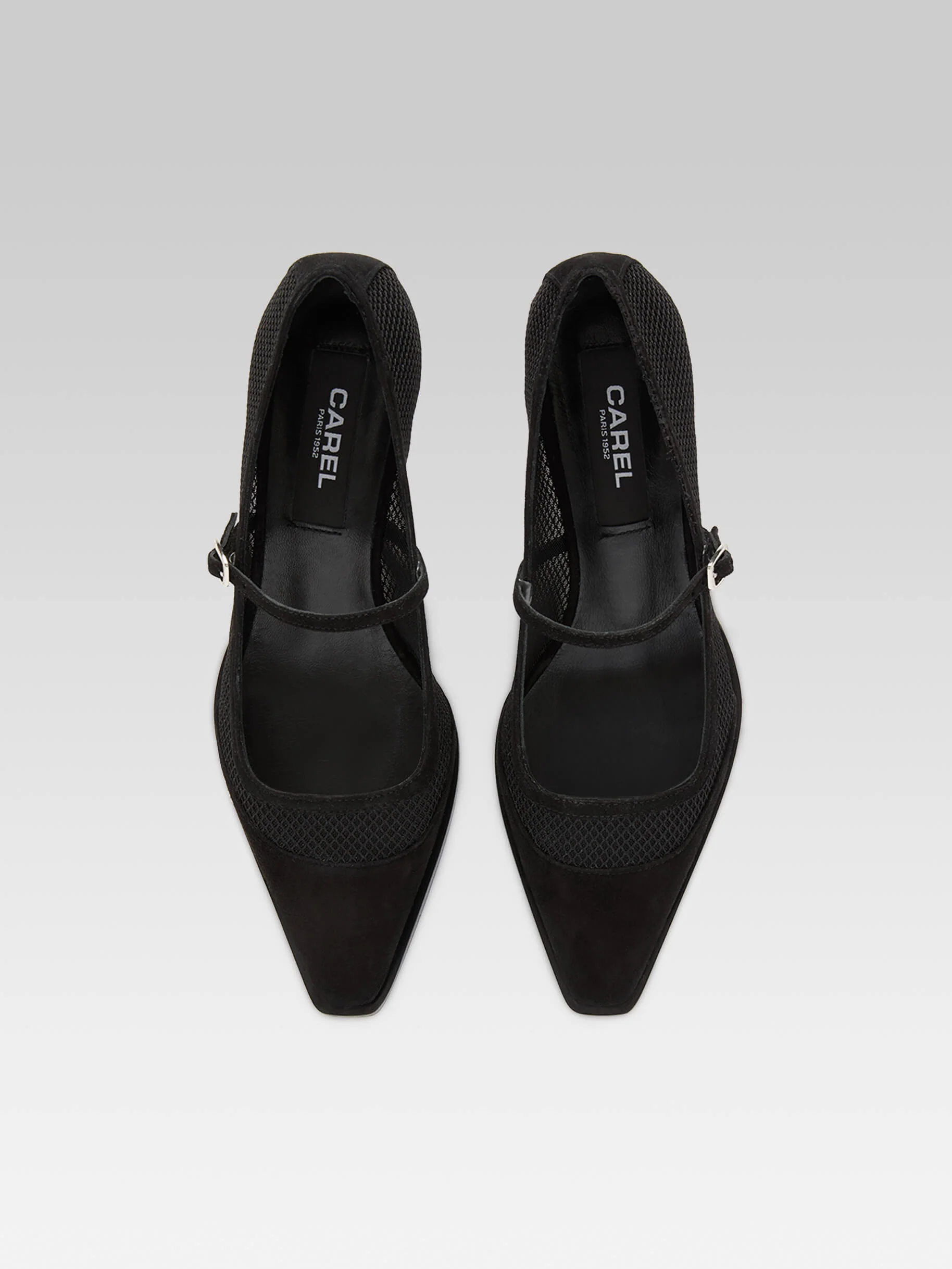 Julie - Escarpins à bride résille et cuir velours noir - Image 3