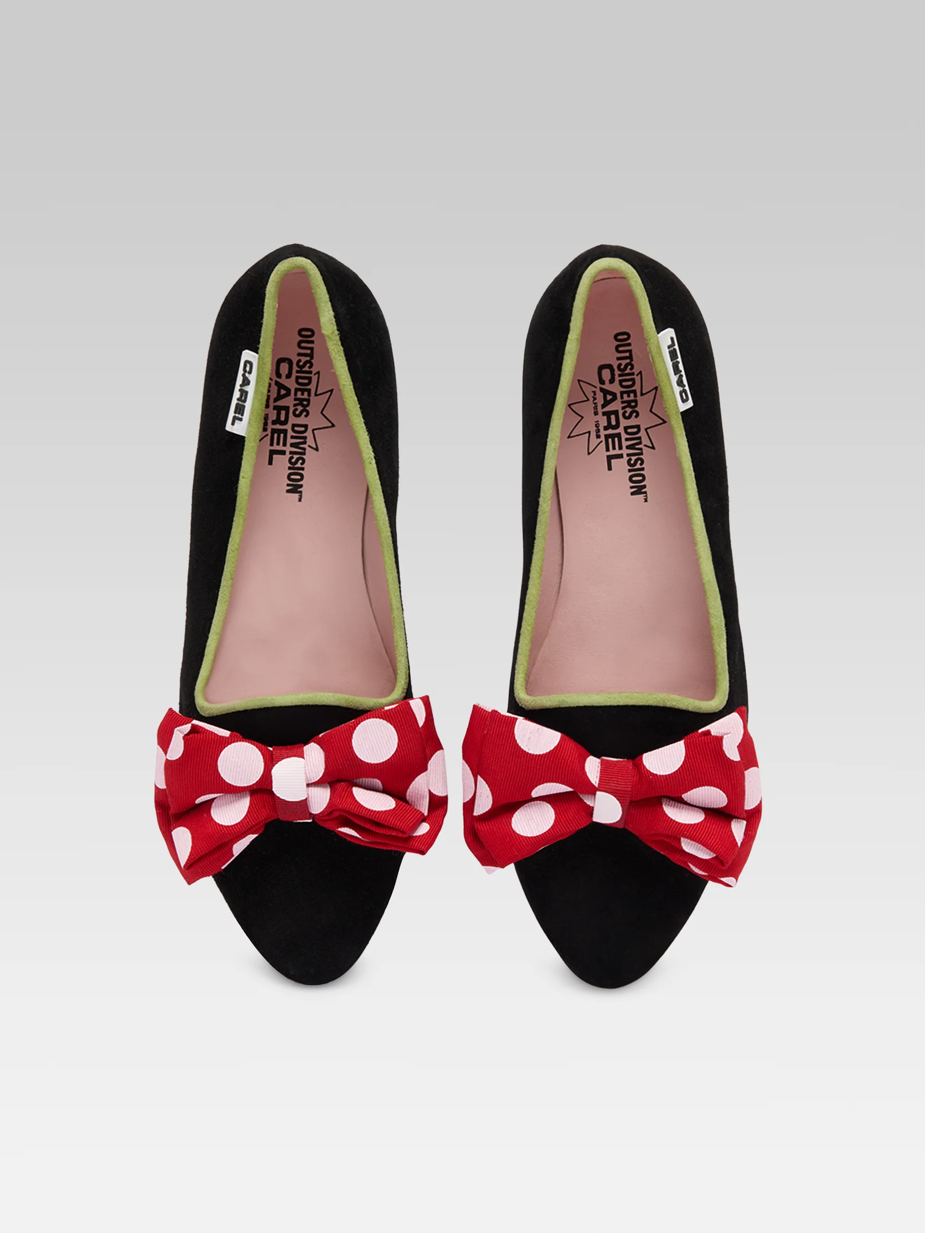 Marquis XL - Ballerines cuir velours noir à noeud rouge et blanc - Image 4