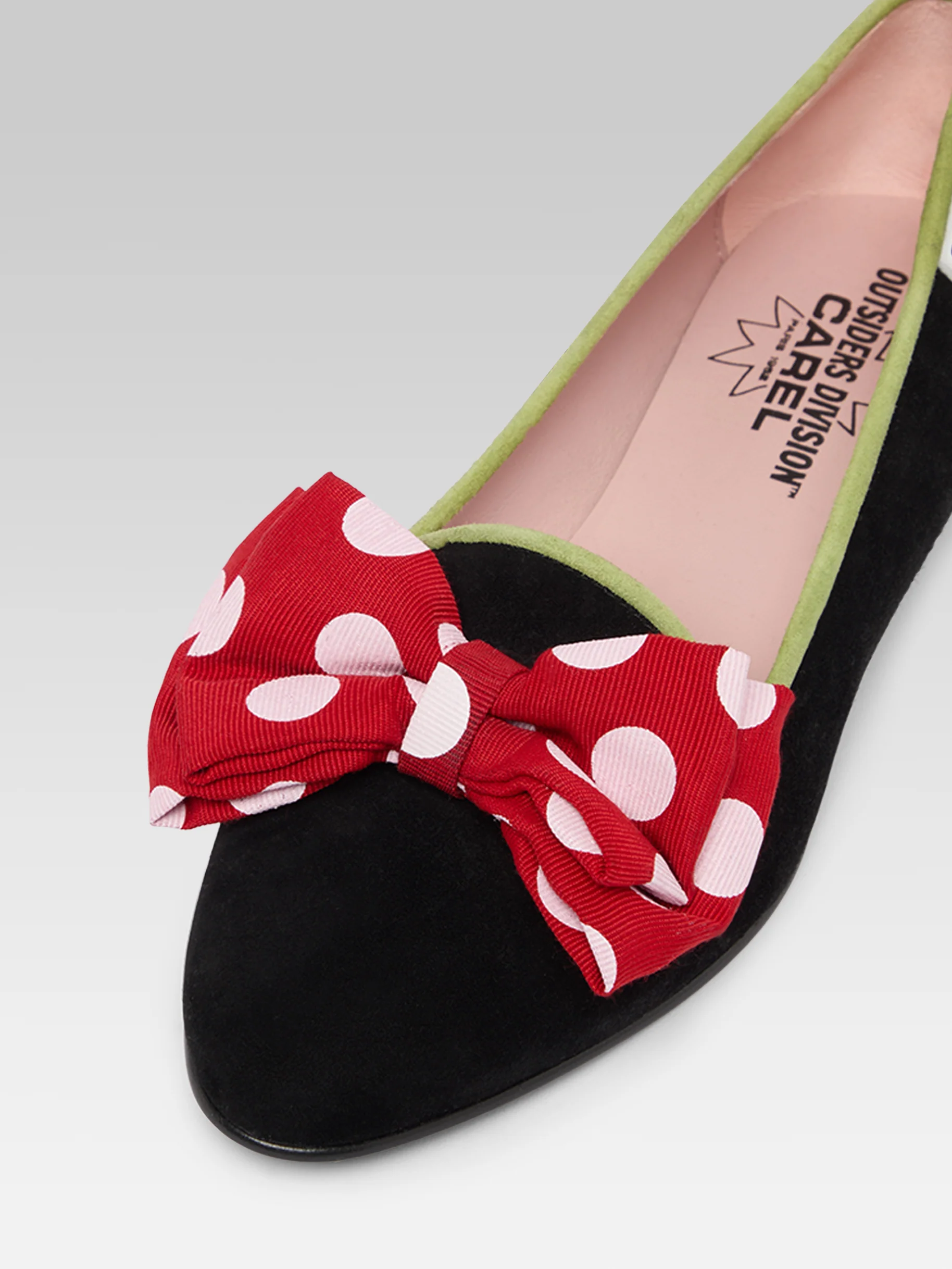 Marquis XL - Ballerines cuir velours noir à noeud rouge et blanc - Image 5