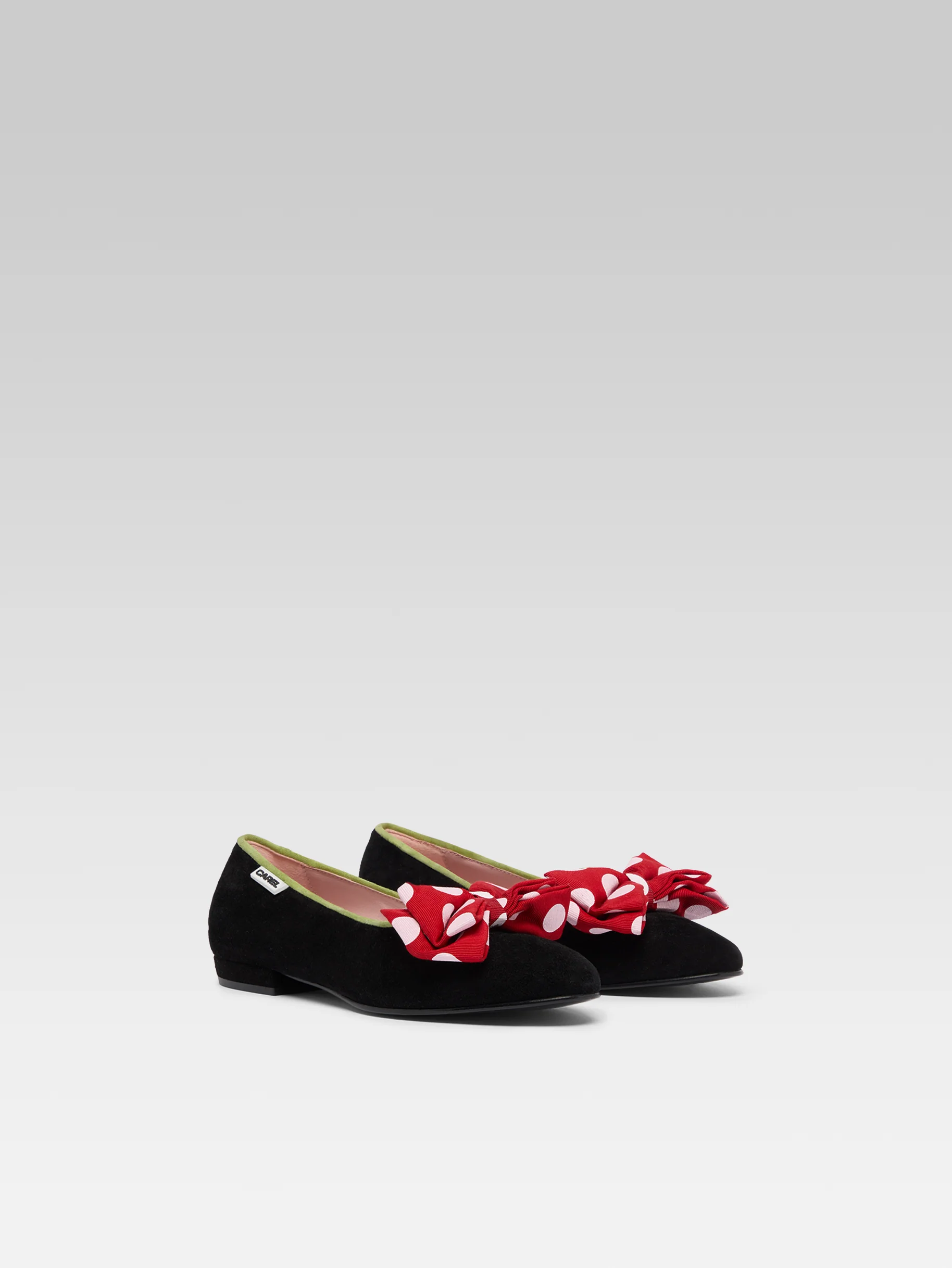 Marquis XL - Ballerines cuir velours noir à noeud rouge et blanc - Image 6