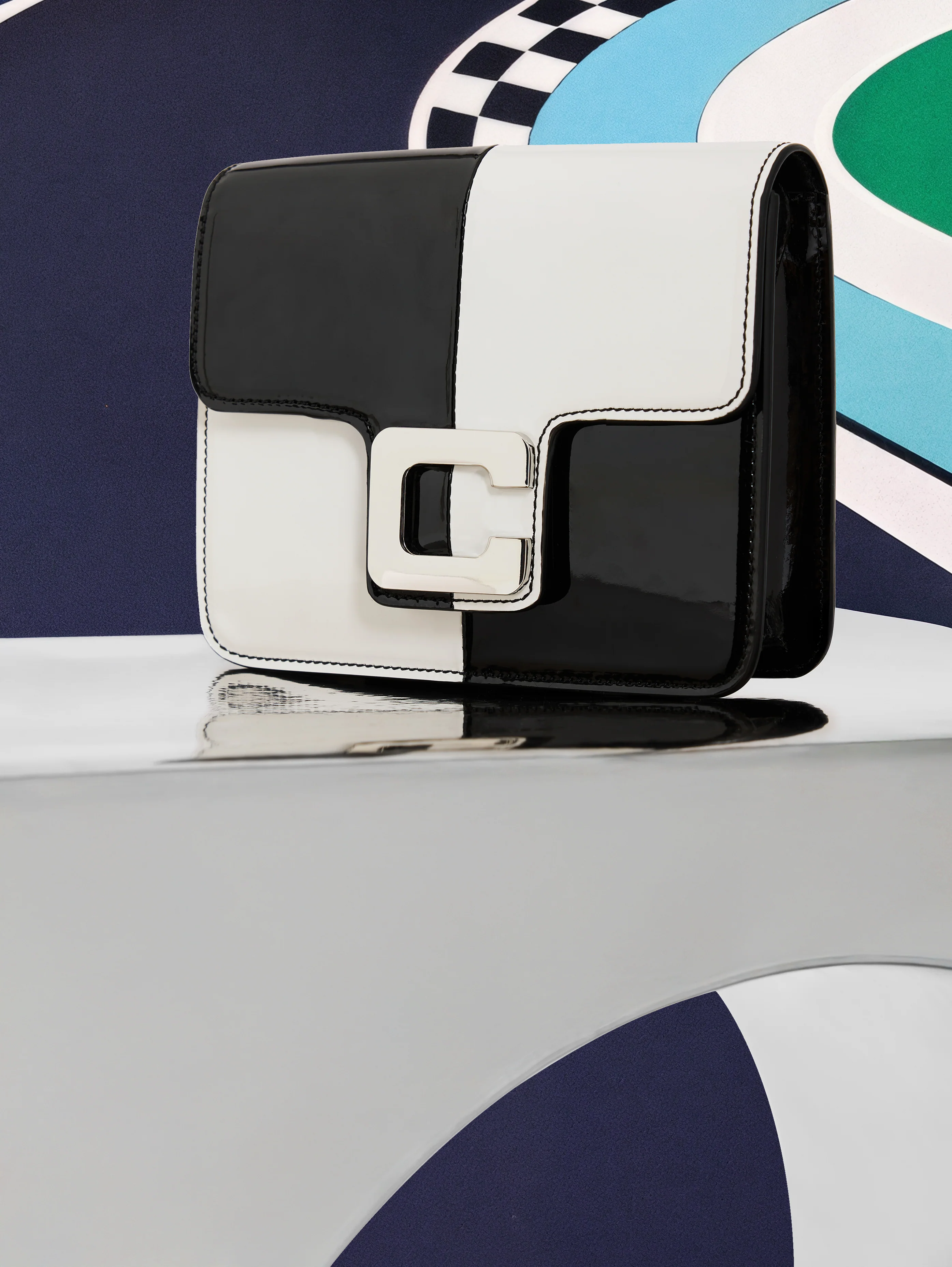 Mini Sorbonne - Sac cuir verni damier noir et blanc - Image 3