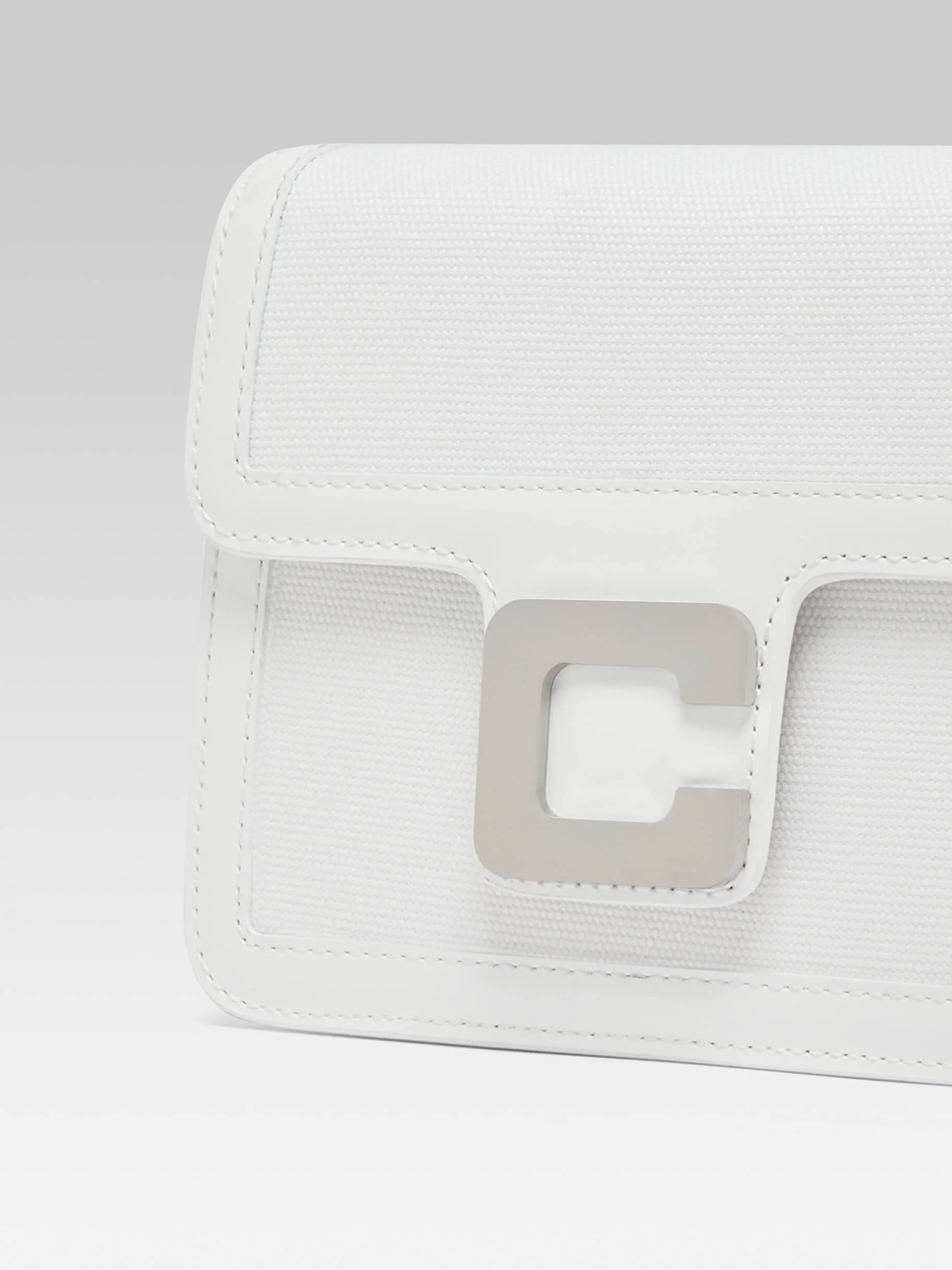 Mini Sorbonne - Sac tissu et cuir verni blanc - Image 4