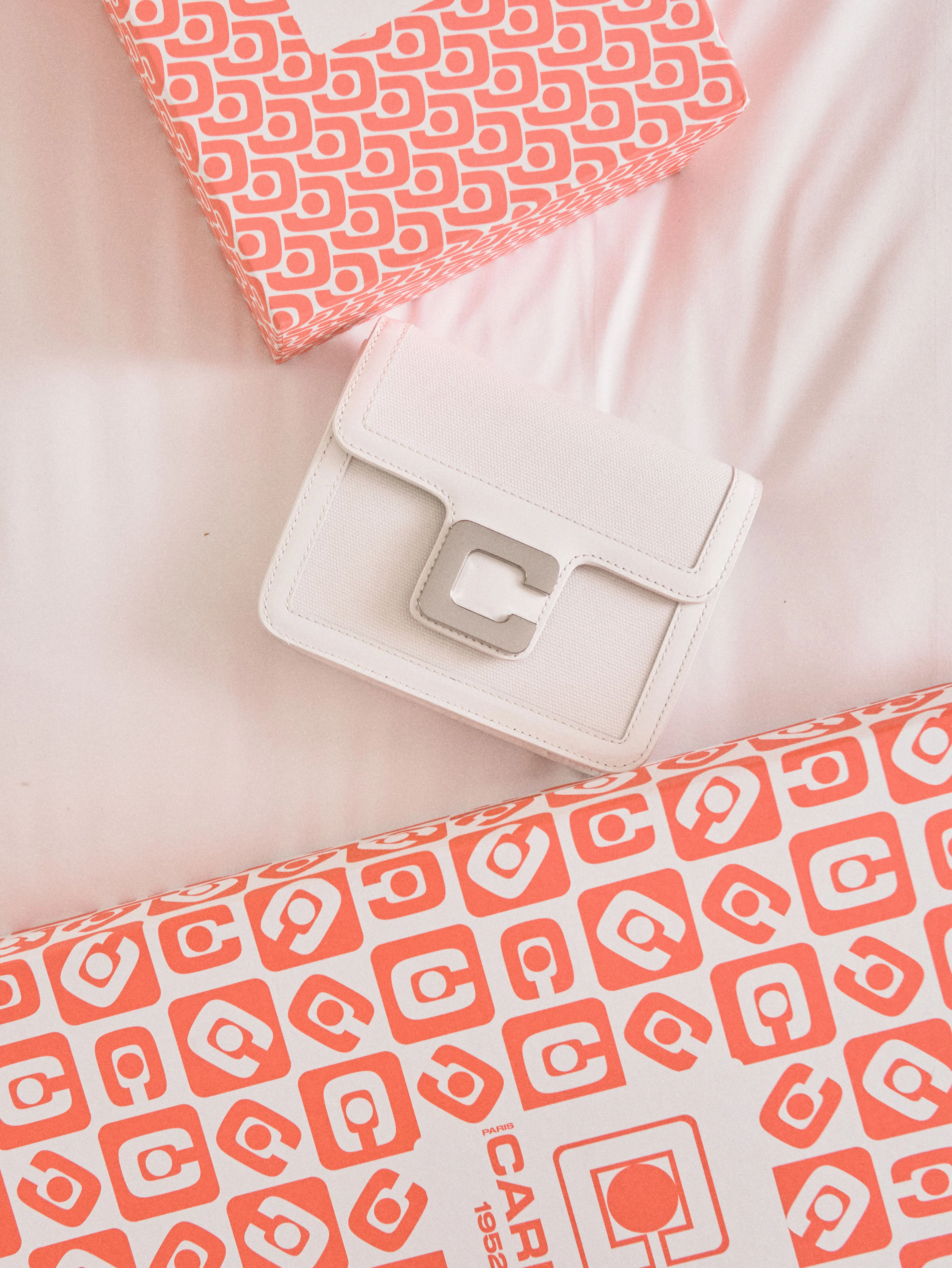 Mini Sorbonne - Sac tissu et cuir verni blanc - Image 7