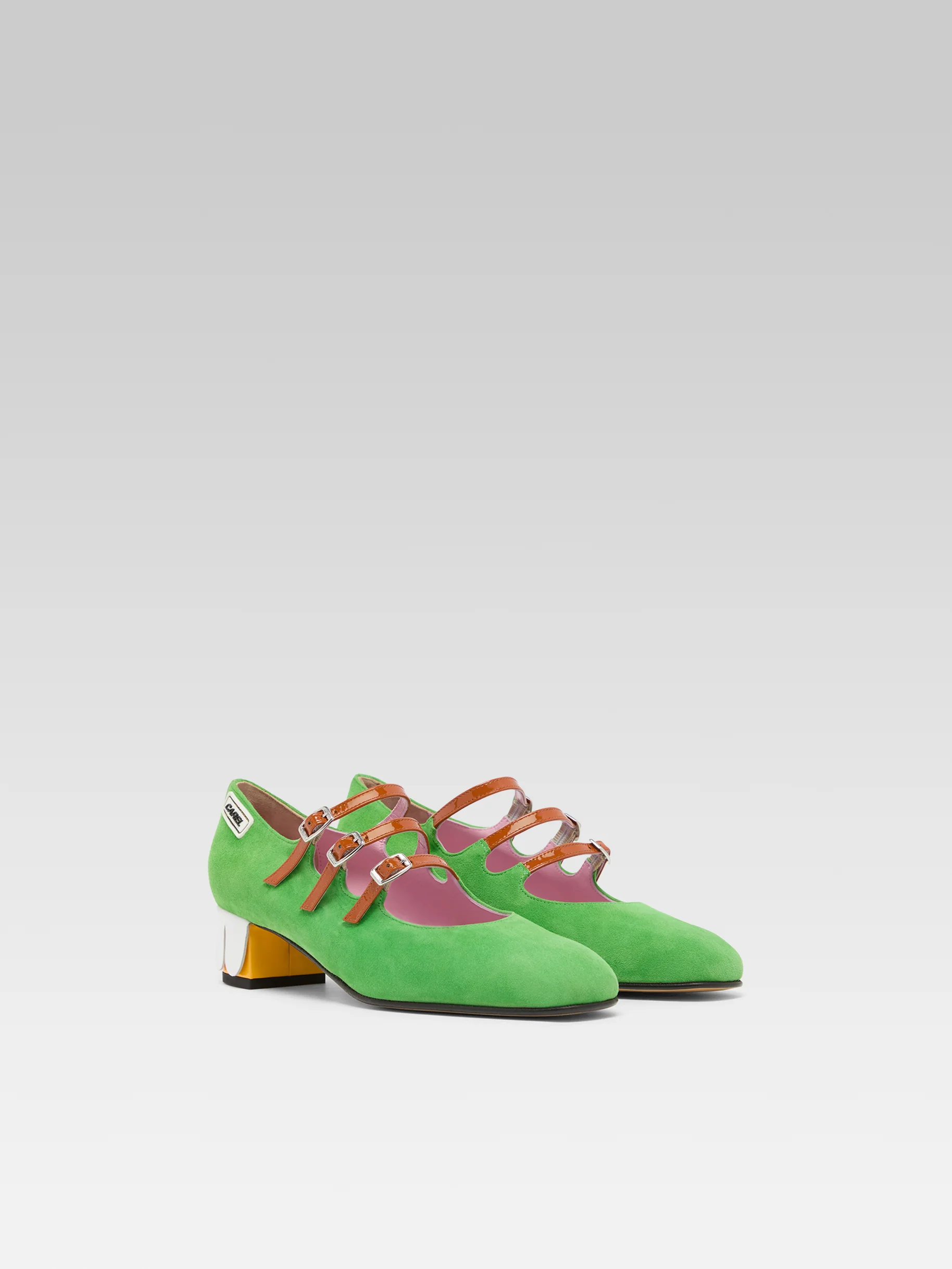 Pétale K - Escarpins babies cuir velours vert pomme et pétales - Image 3