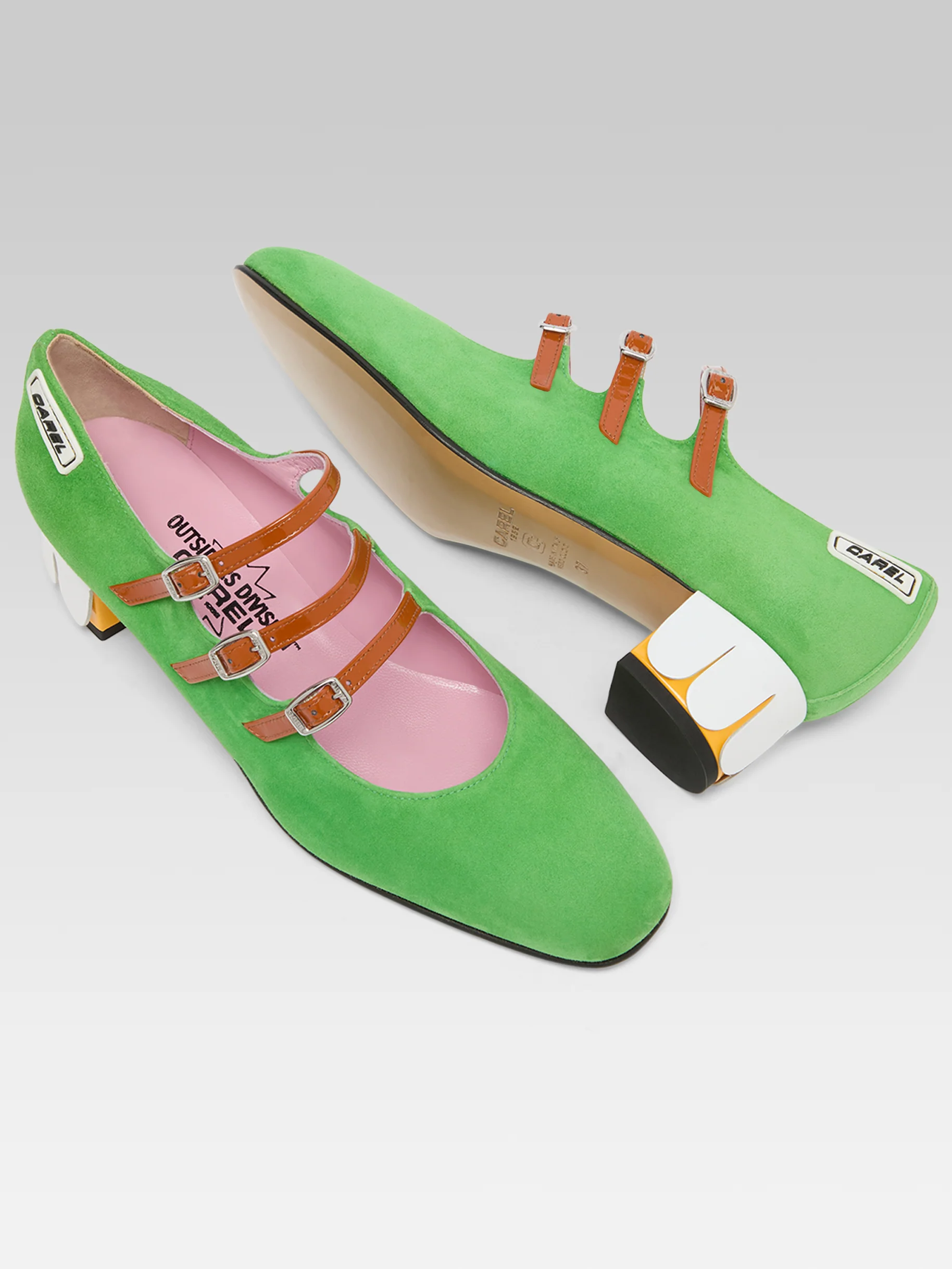 Pétale K - Escarpins babies cuir velours vert pomme et pétales - Image 5