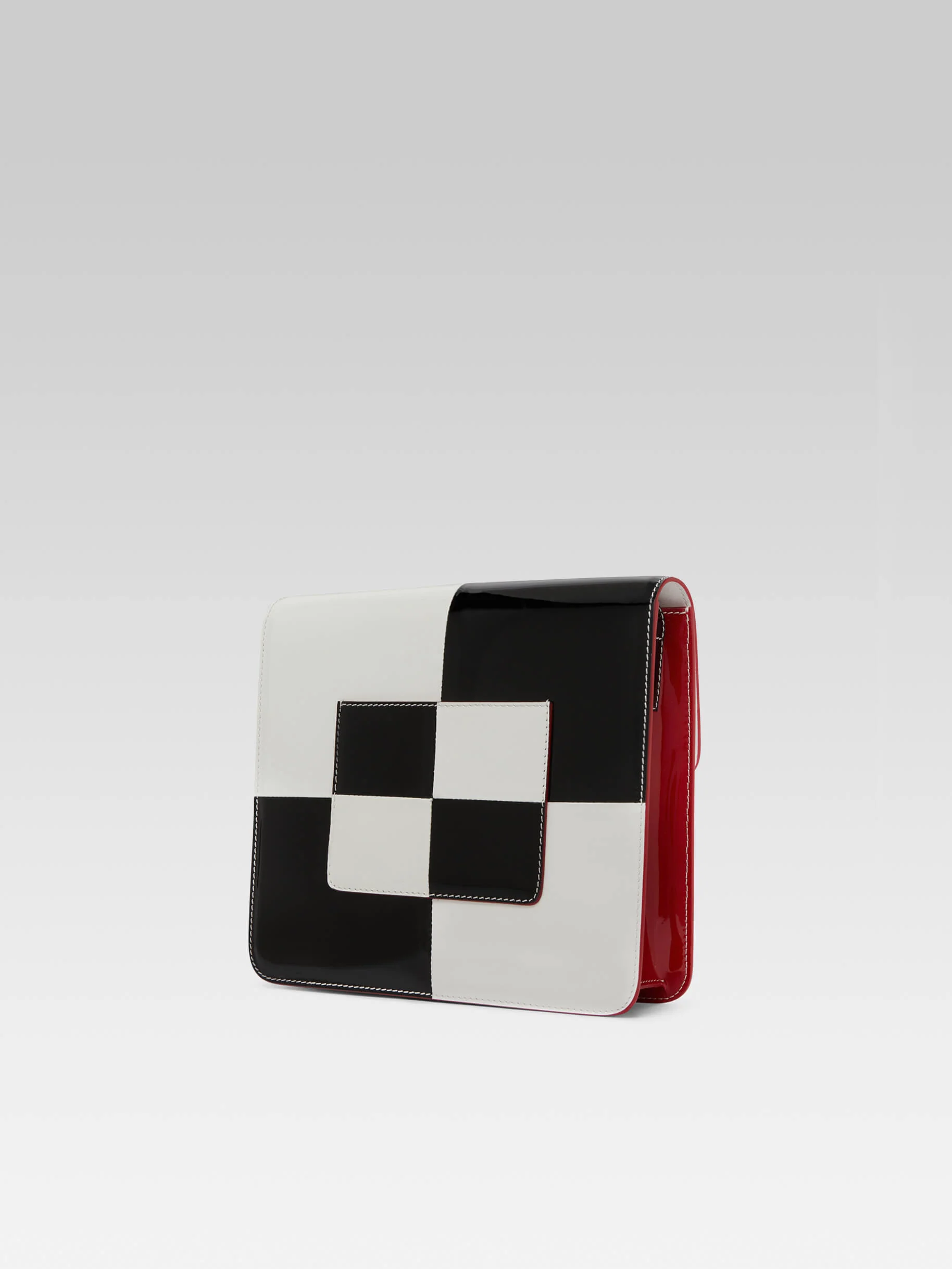 Sorbonne - Sac cuir verni damier noir et blanc - Image 3