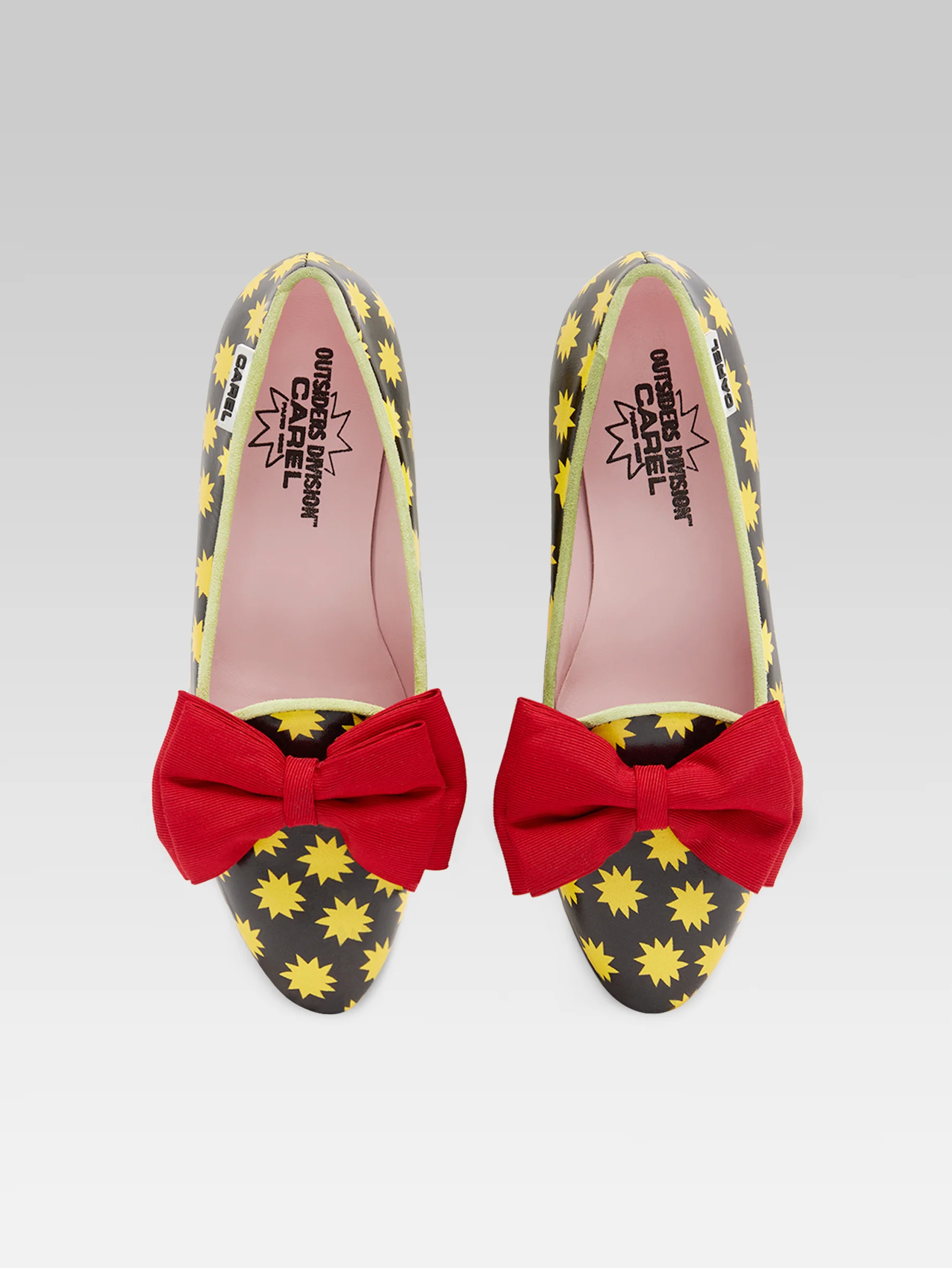 Star M - Ballerines cuir noir et étoiles jaunes à noeud rouge - Image 5