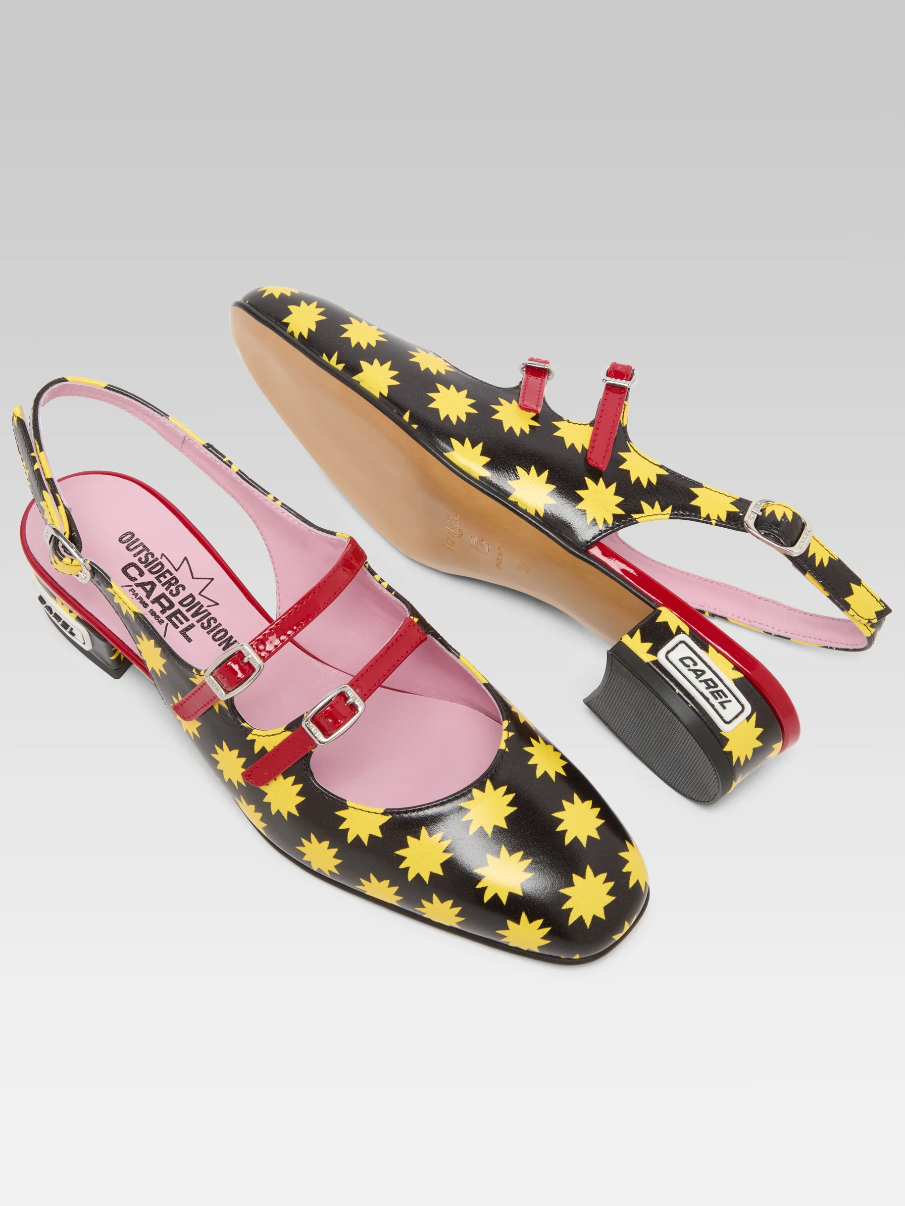 Star P - Babies slingback cuir noir et étoiles jaunes - Image 4