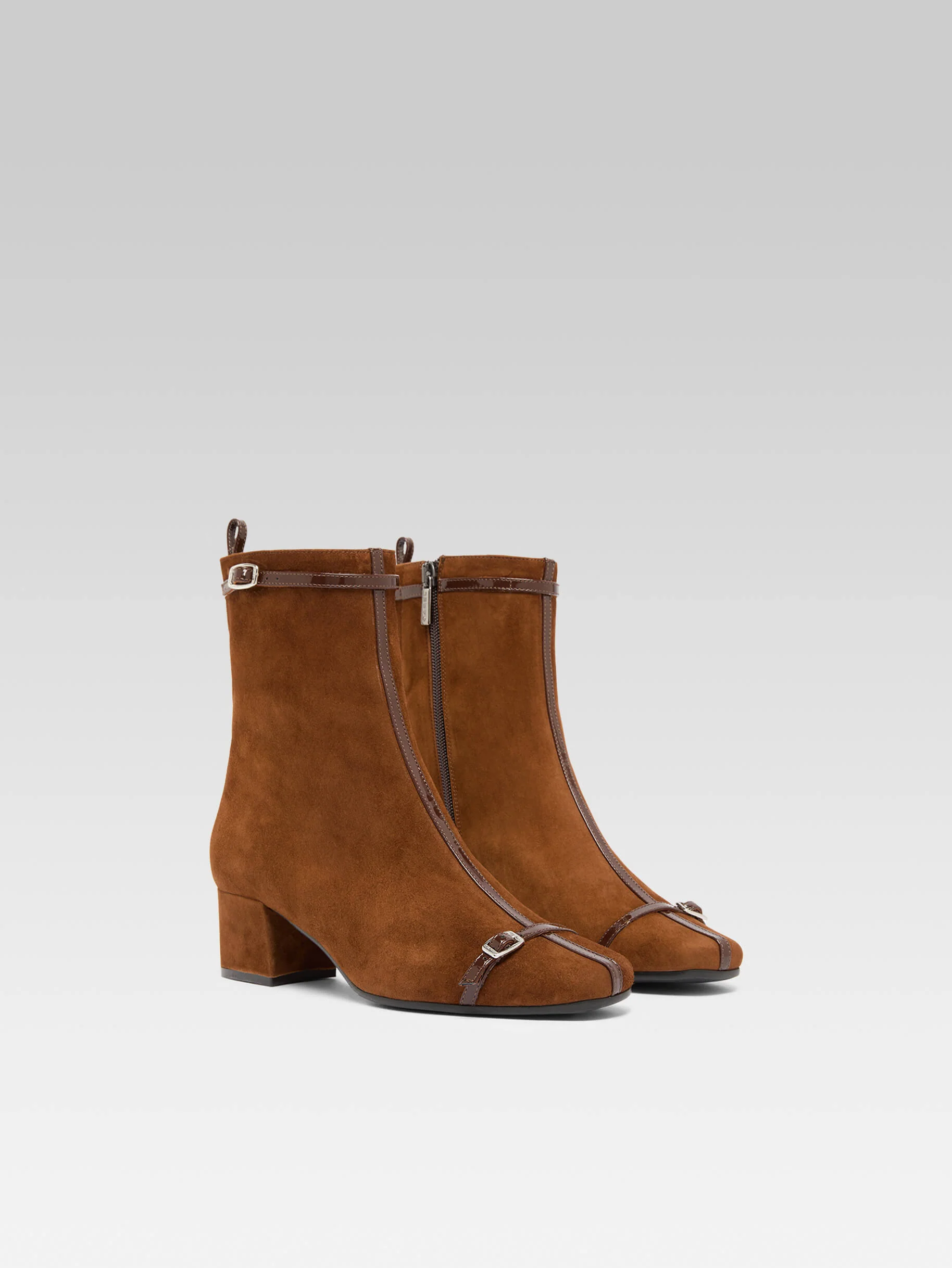 Start - Bottines cuir velours marron avec brides cuir vernies - Image 4