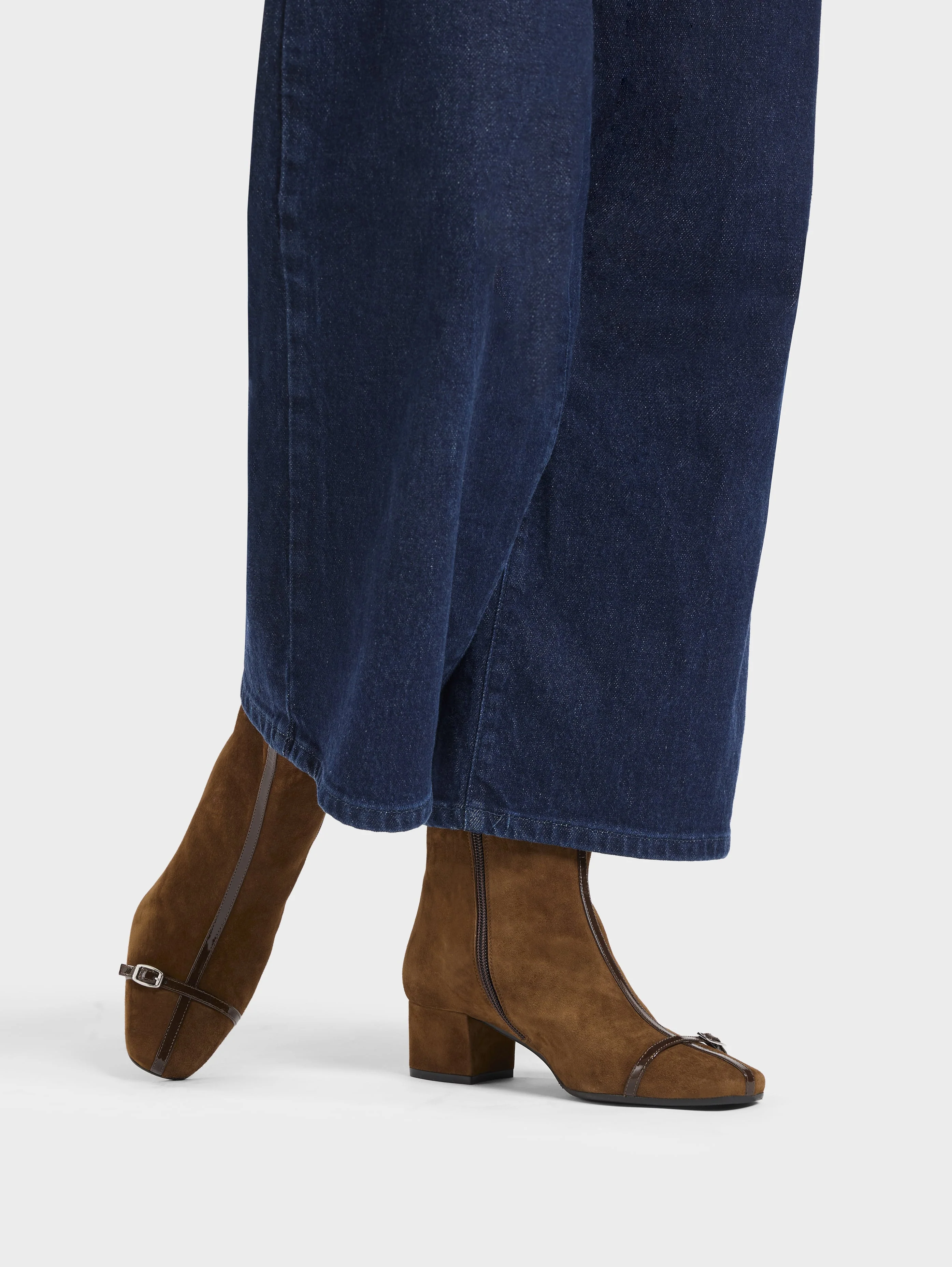 Start - Bottines cuir velours marron avec brides cuir vernies - Image 5