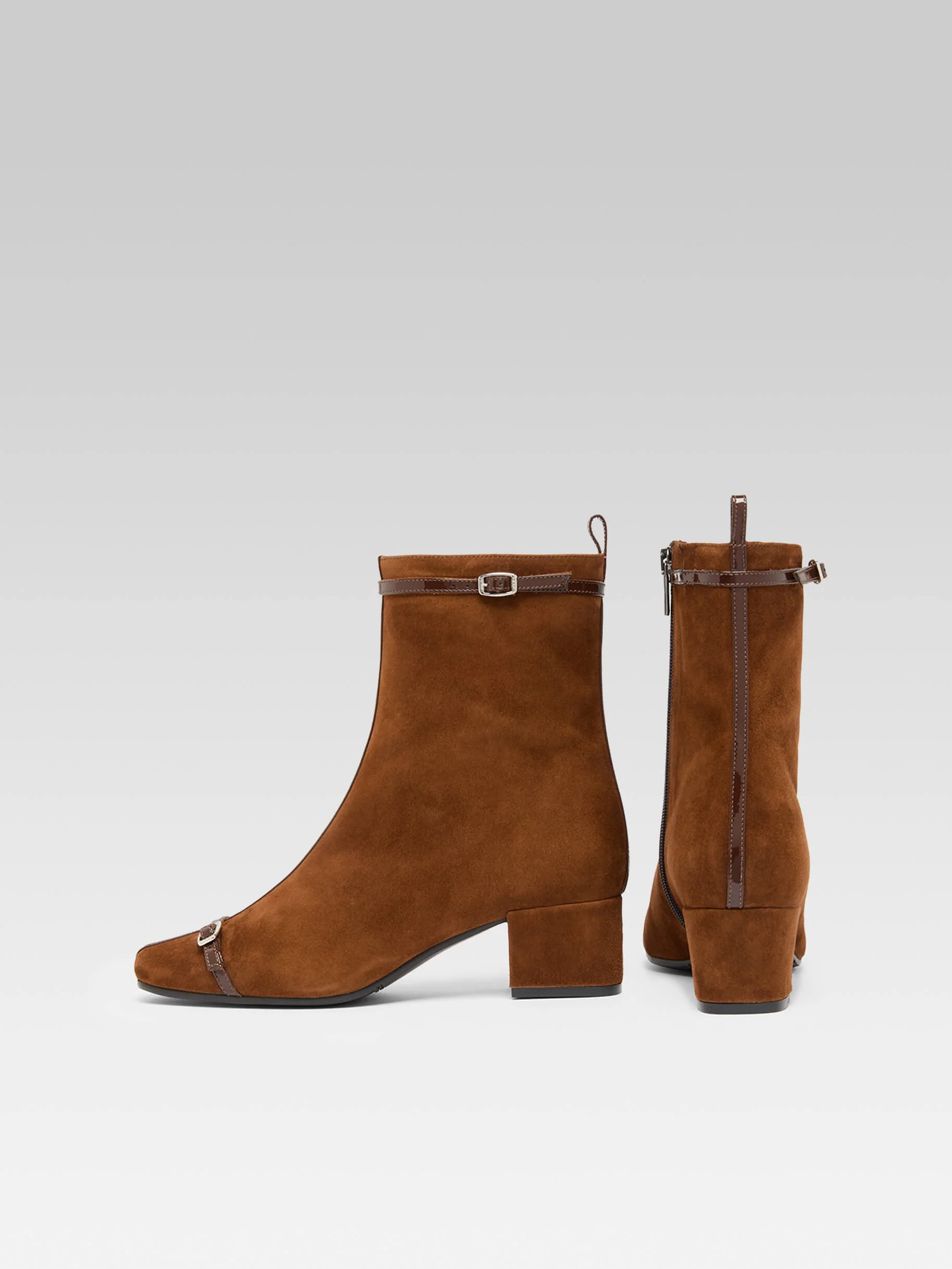 Start - Bottines cuir velours marron avec brides cuir vernies - Image 6
